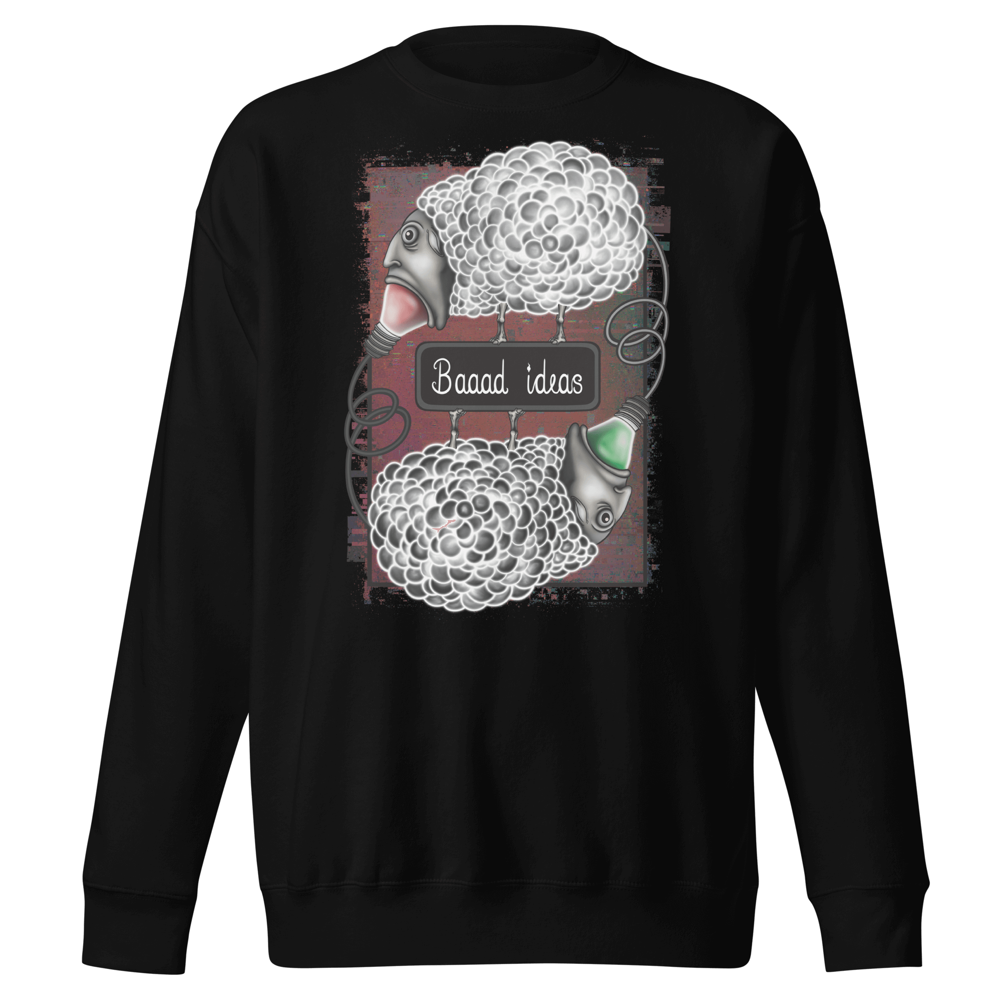 black sweatshirt with cool cartoon sheep