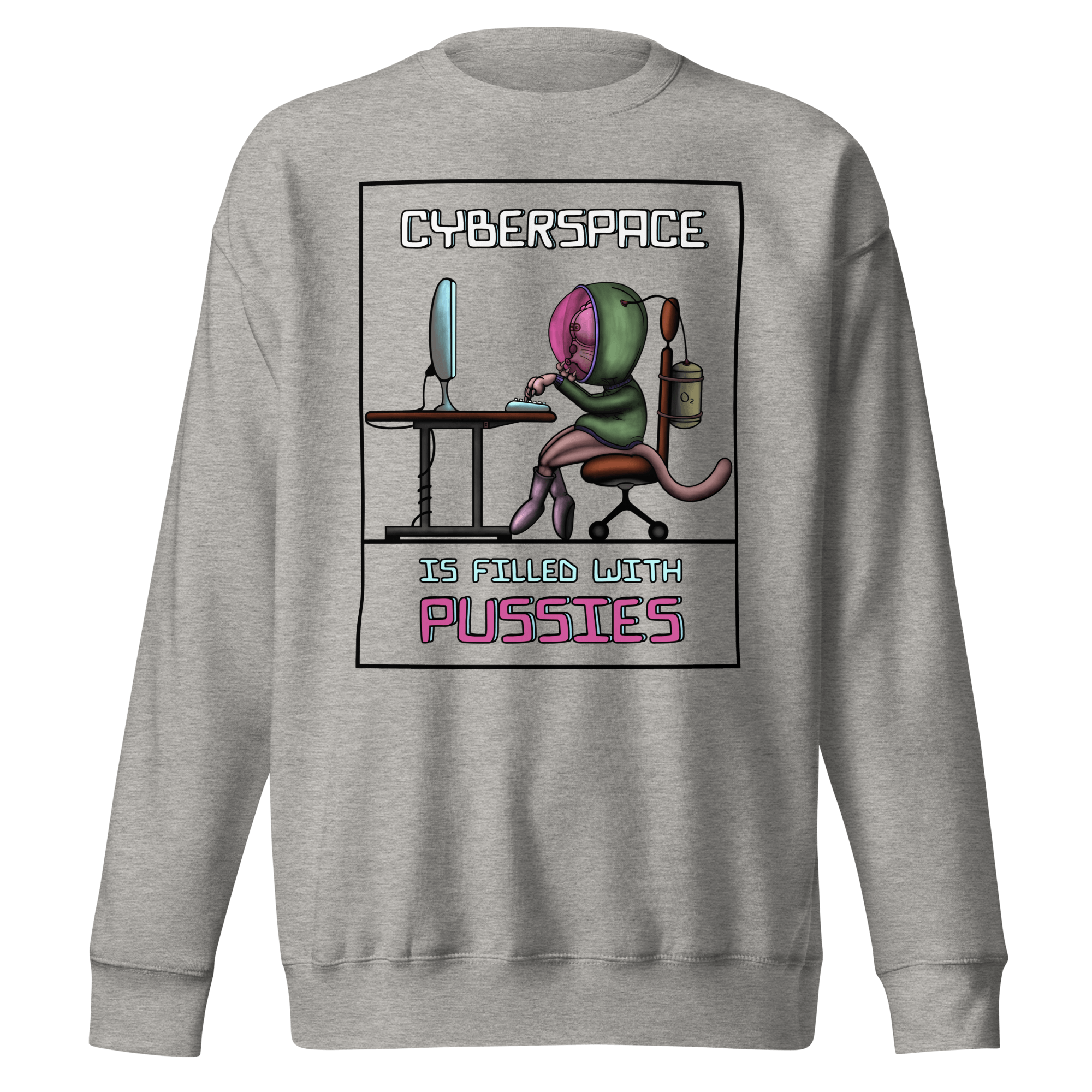 Cyberspace cartoon cat humor grey sweatshirt