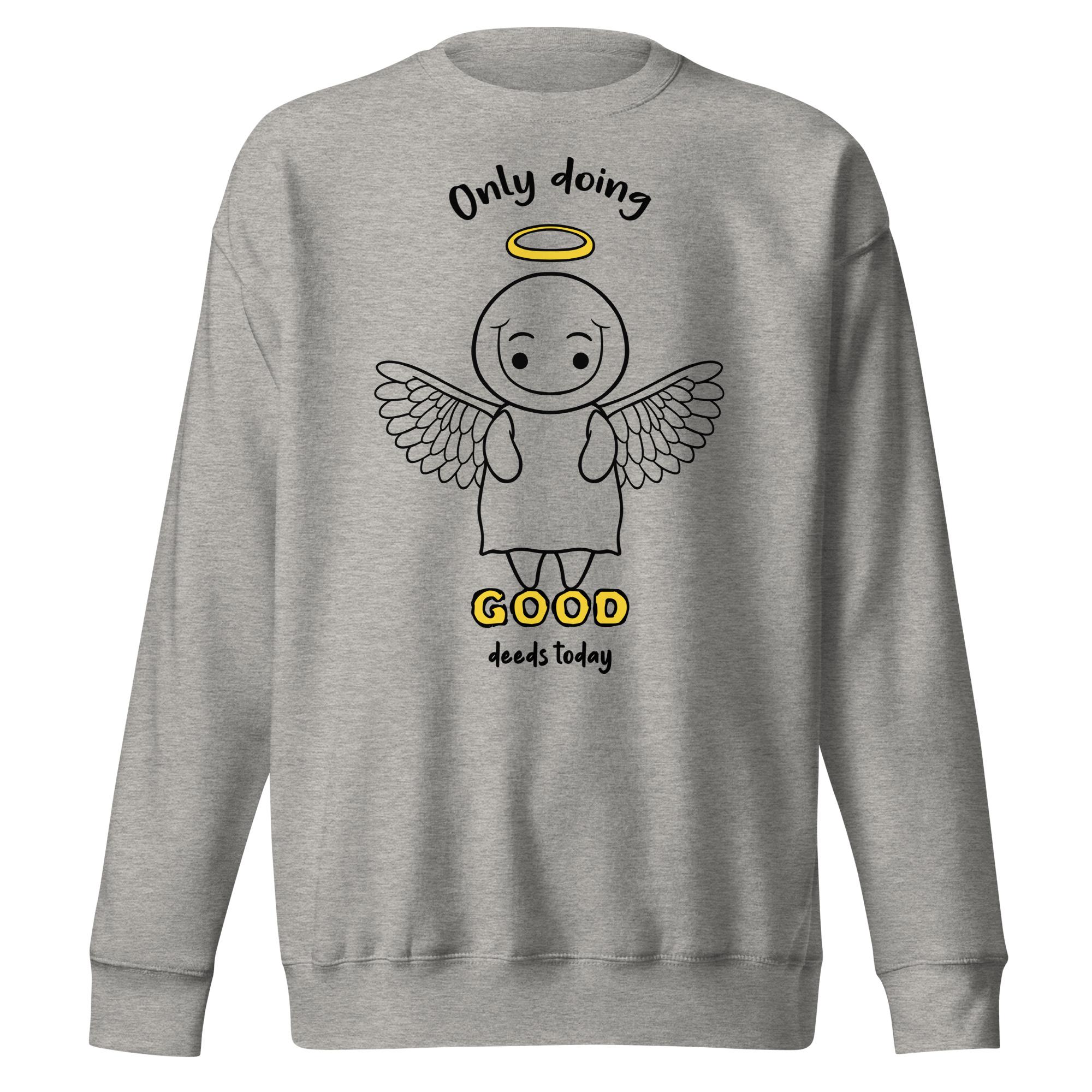 cute cartoon angel in cartoon style on grey sweatshirt