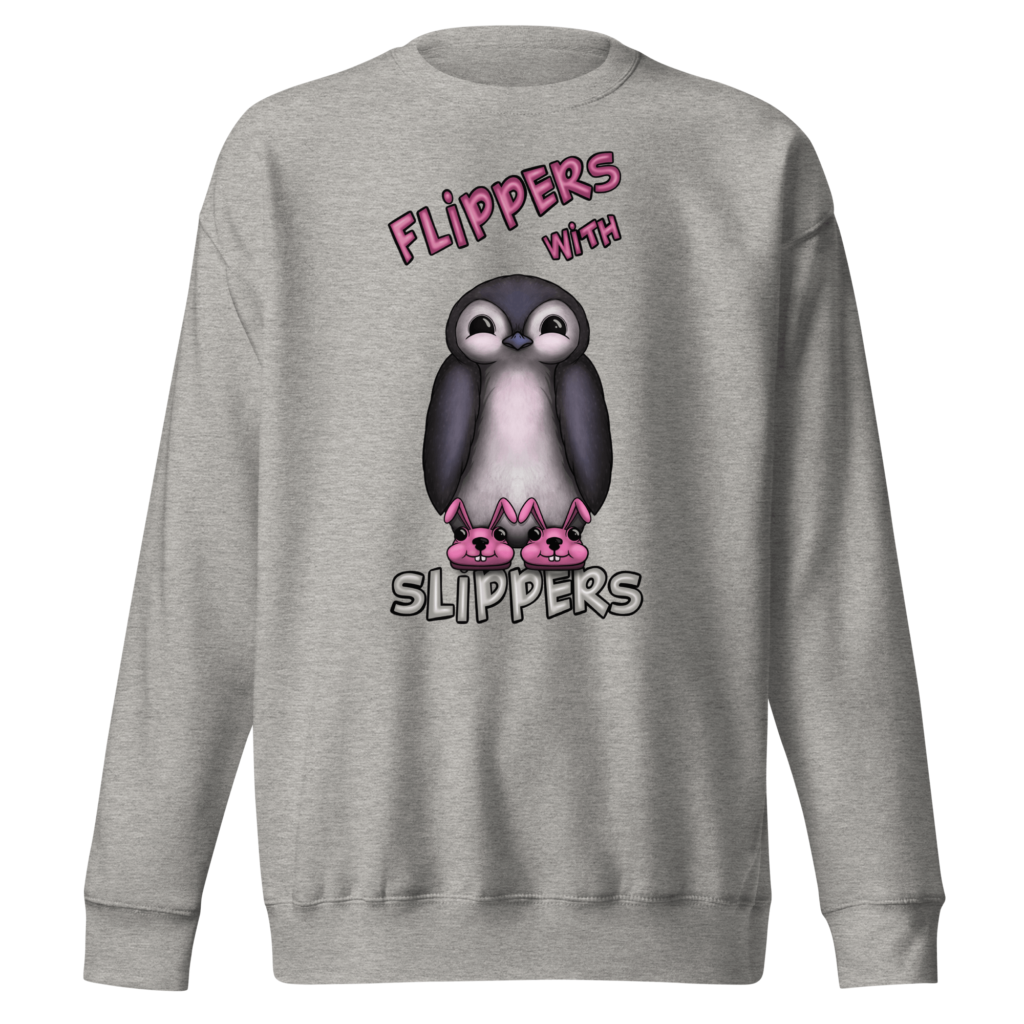 Flippers with slippers drawing on grey sweater