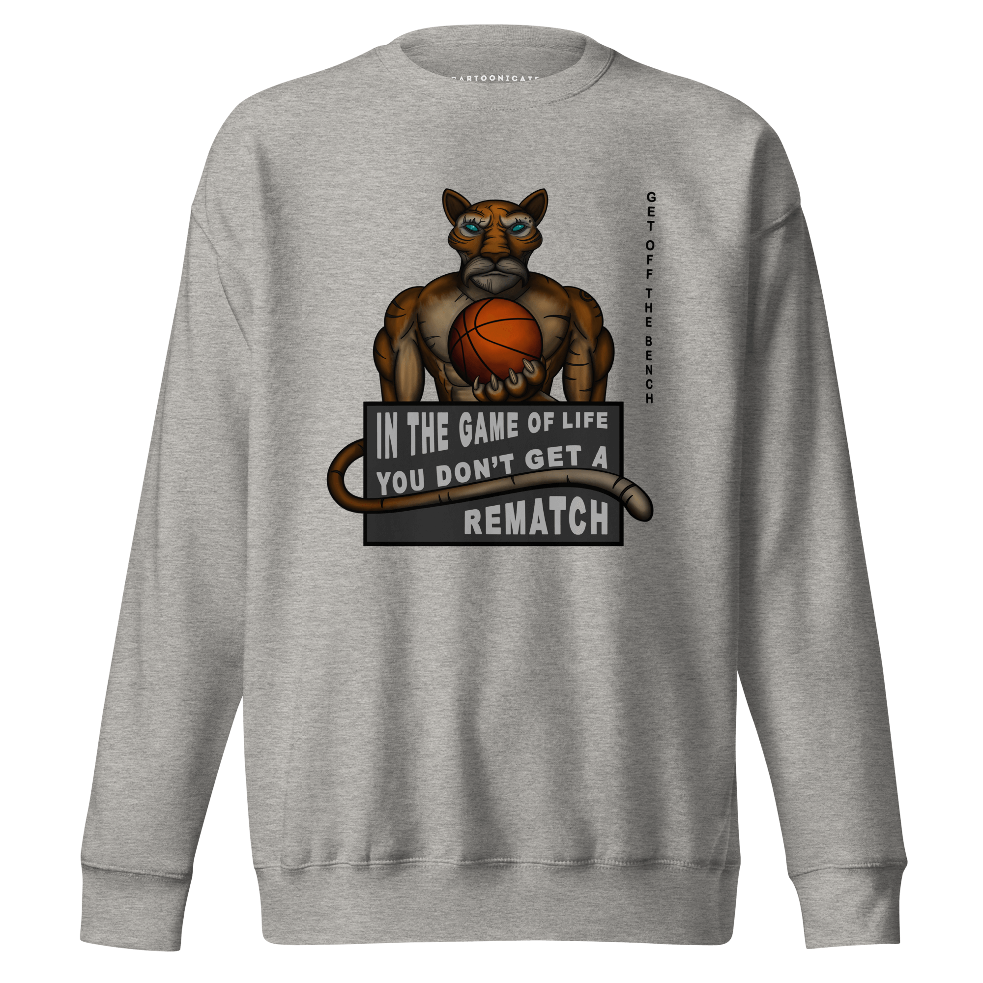 tiger playing basketball on grey sweatshirt