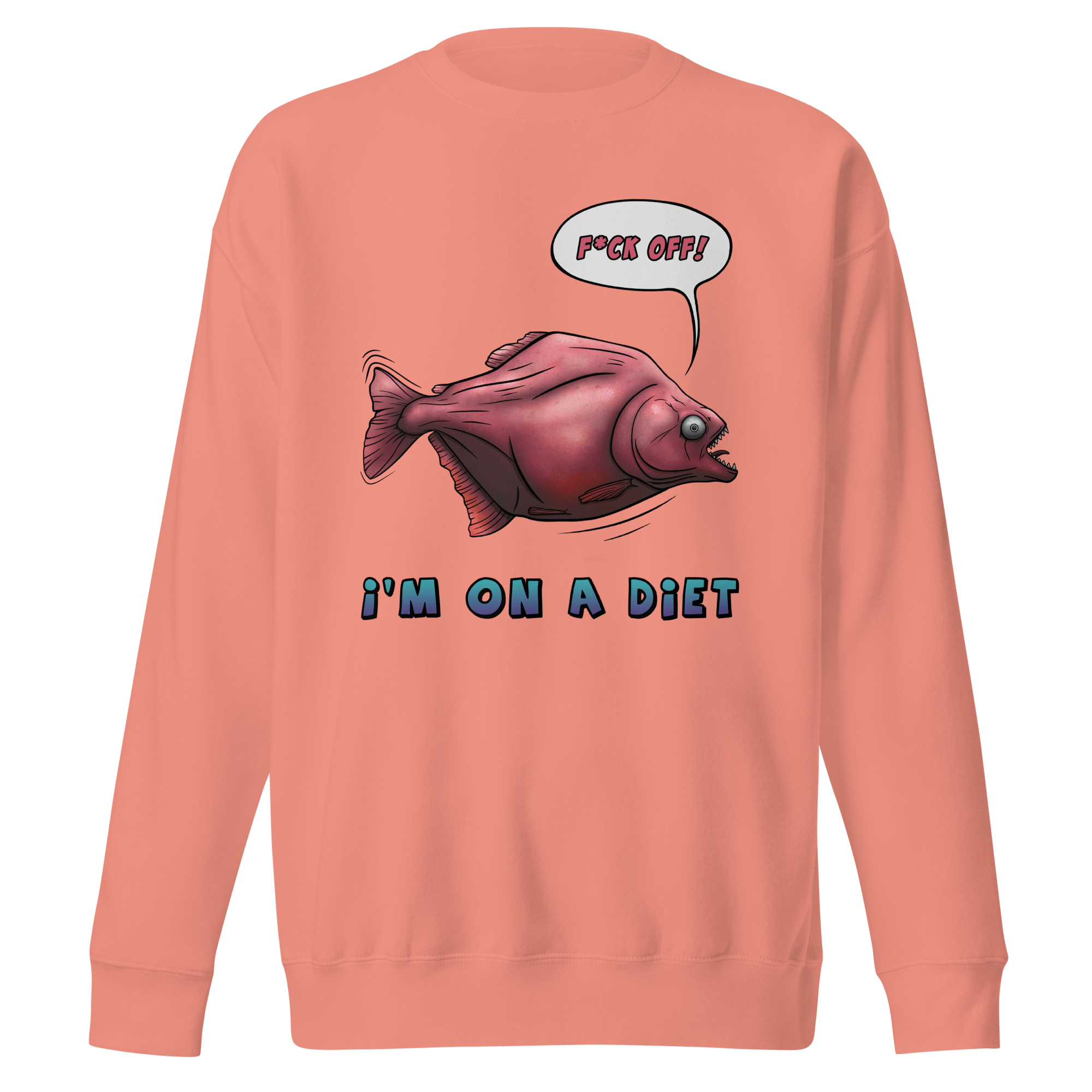 Funny cartoon piranha I'm on a diet sweater pink