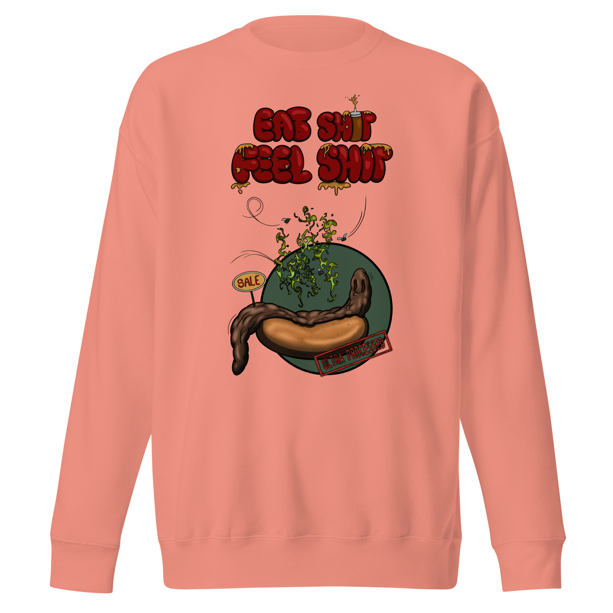 ultra processed food cartoon pink sweatshirt