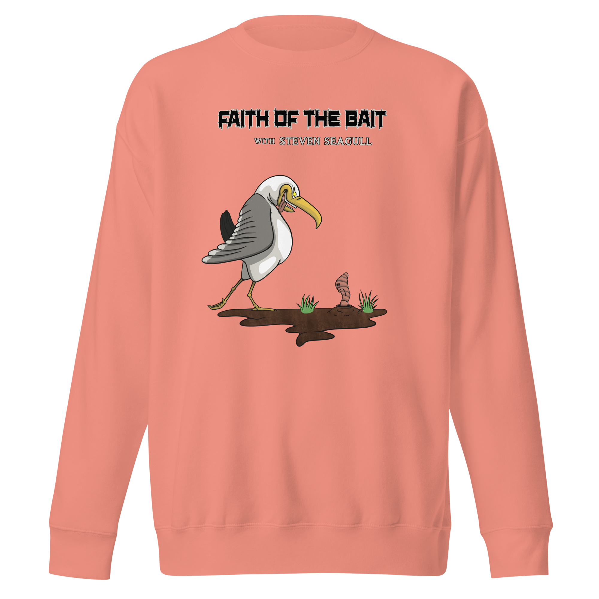 pink sweater with a cool cartoon seagull