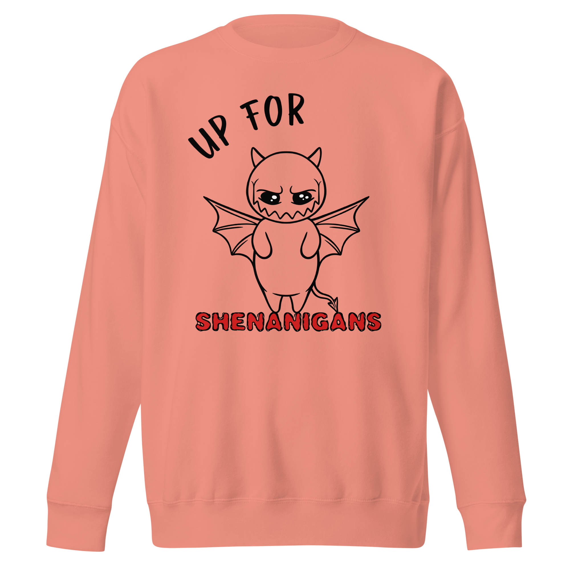 pink sweater with cool devil drawing in cartoon style