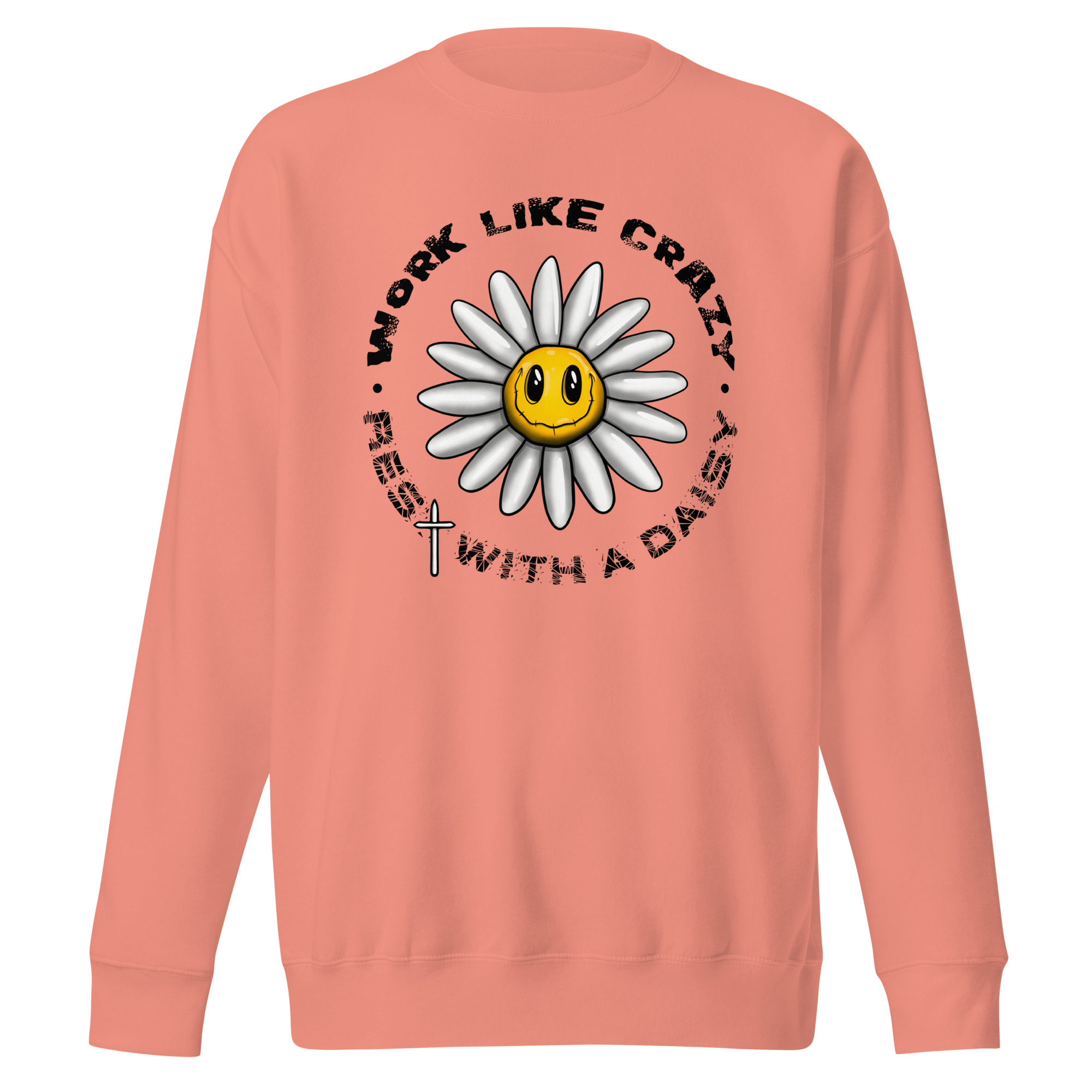 funny cartoon daisy drawing on pink sweatshirt