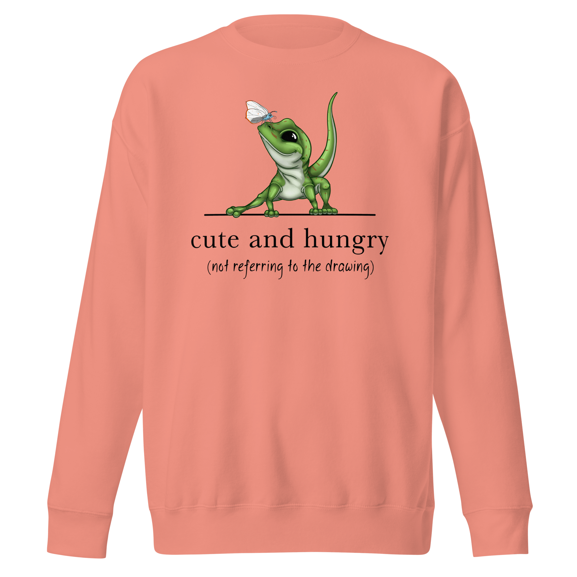 pink sweater with cartoon butterfly on a lizard 