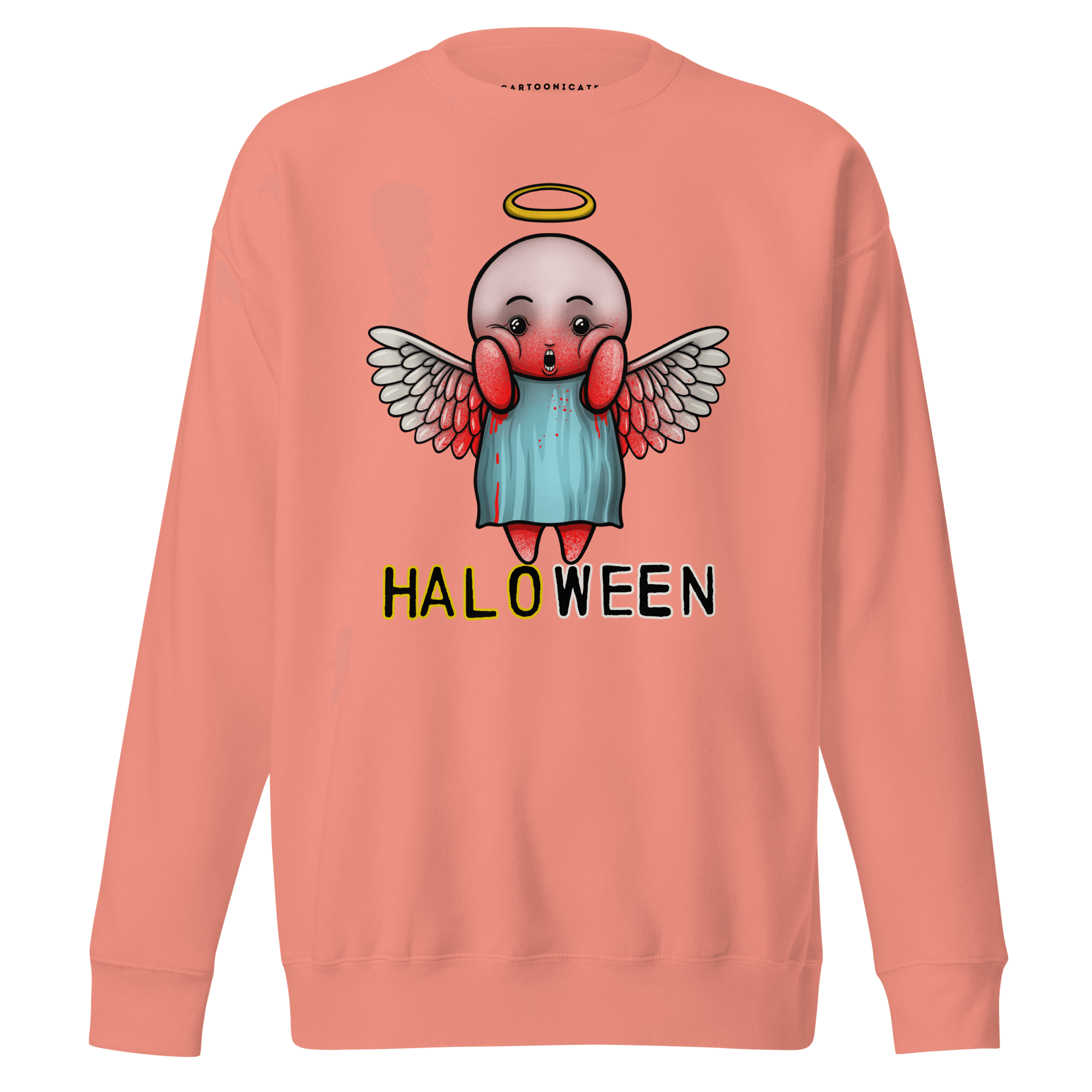 Cartoon Halloween angel on pink sweater