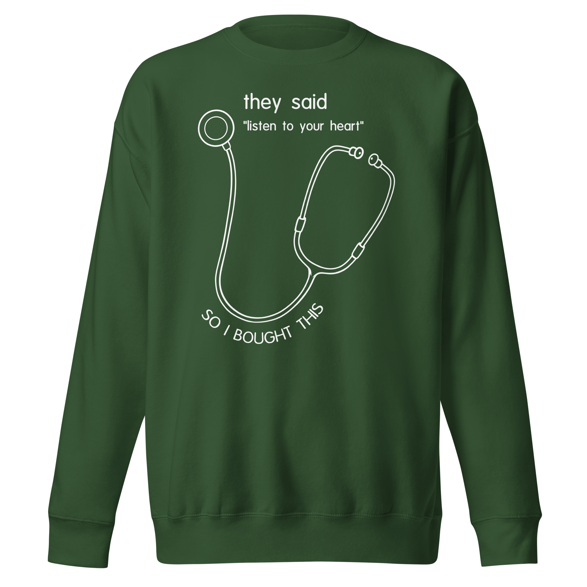 funny stethoscope drawing in cartoon style on green sweater