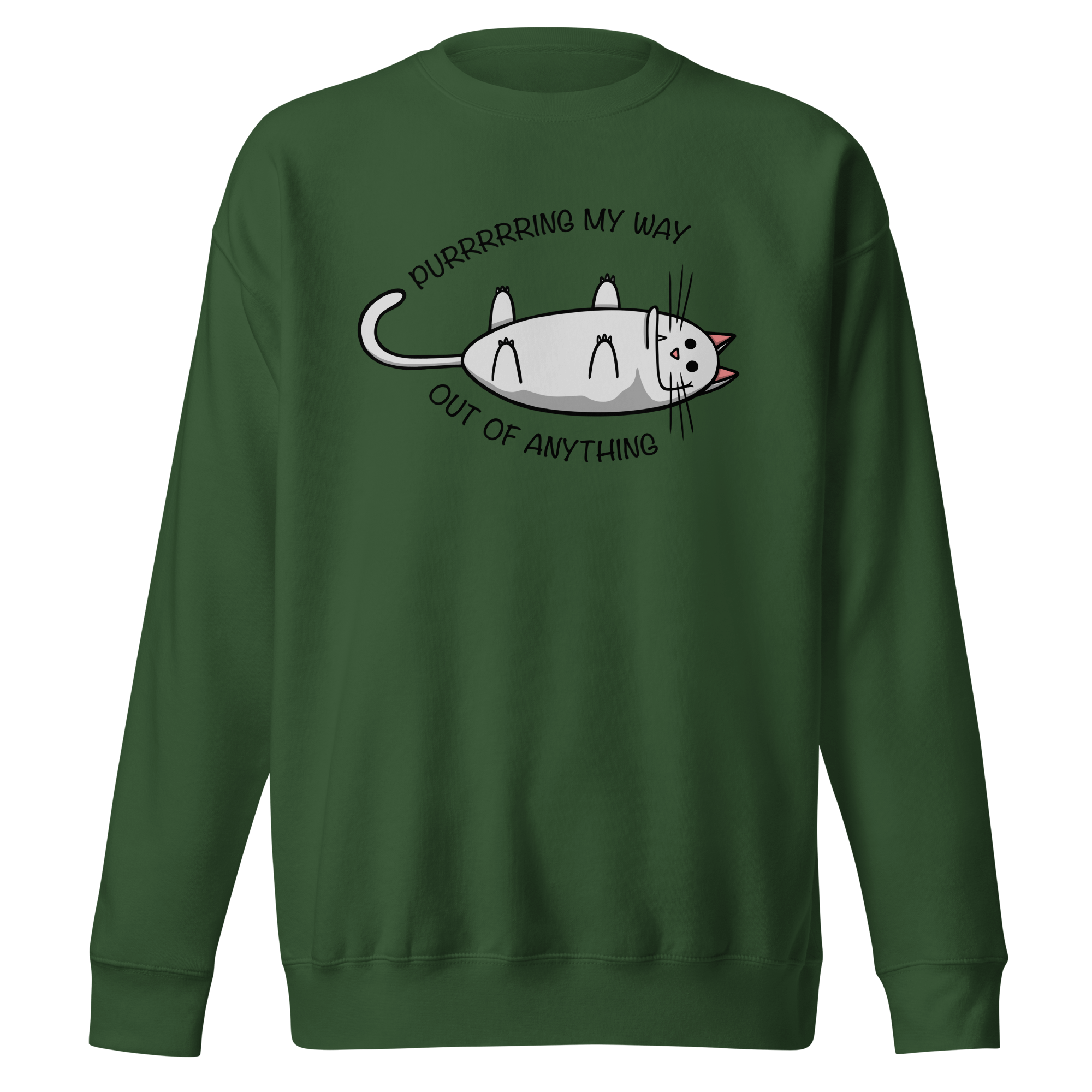 green sweatshirt with cool cat drawing