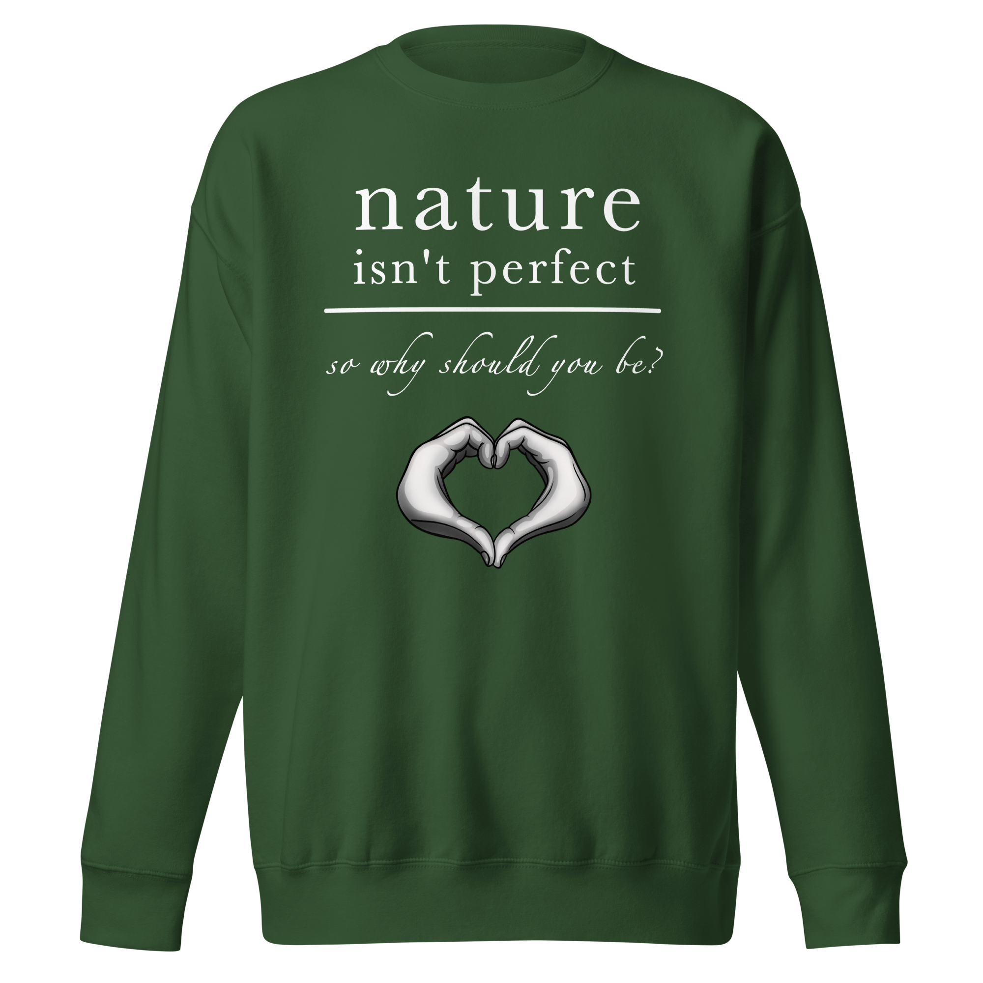 green sweater with cute quote about nature