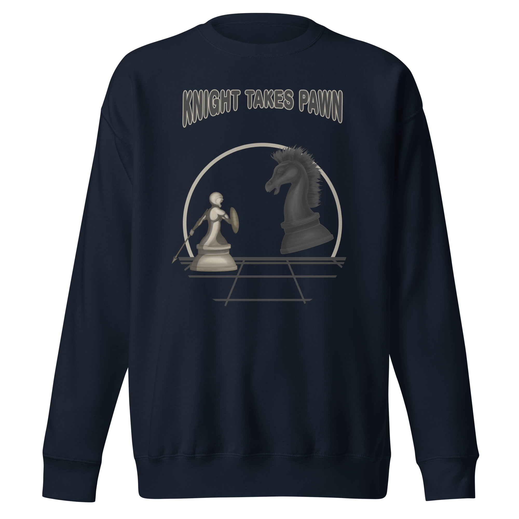 Navy sweatshirt with chess pawn and knight