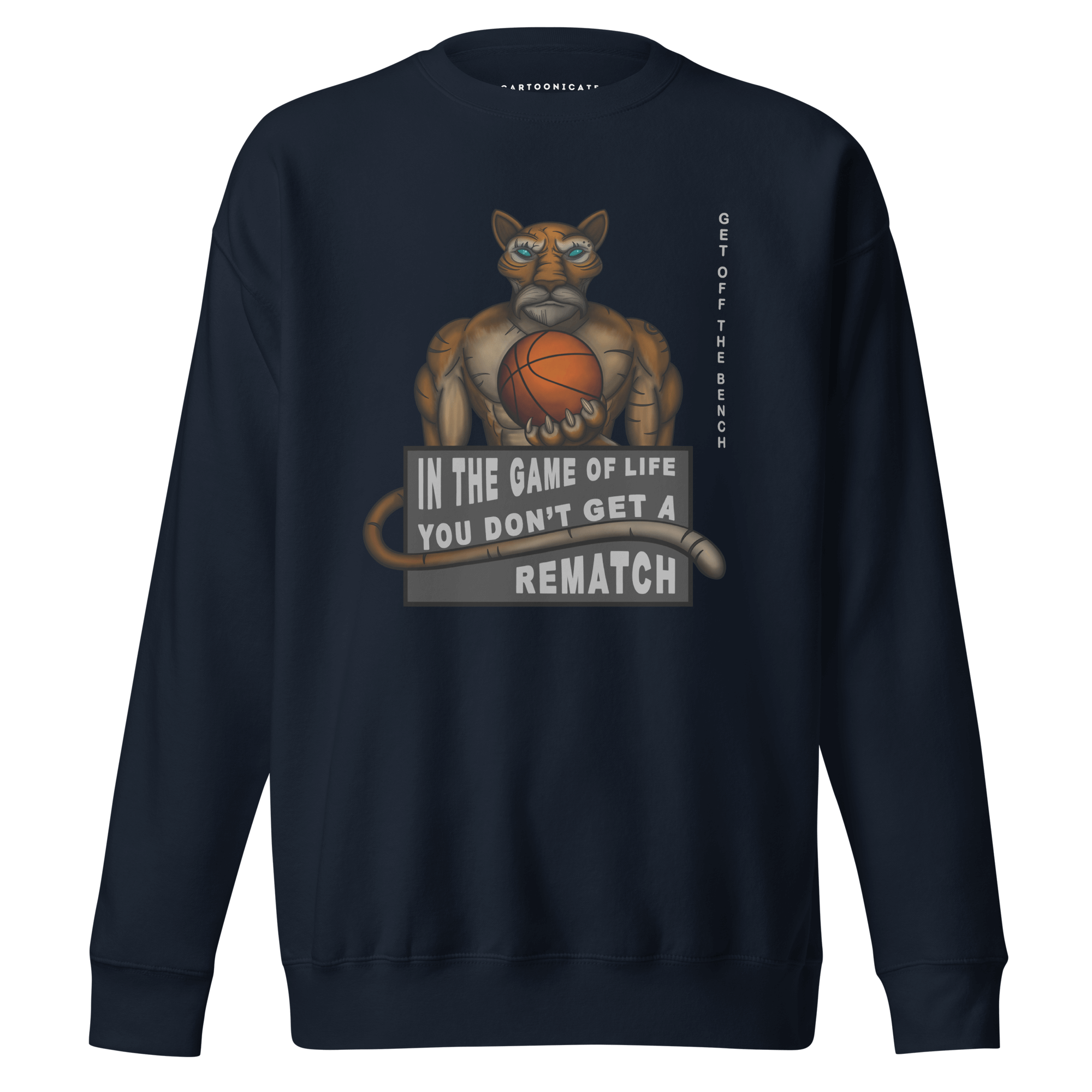 cartoon tiger with basketball navy sweatshirt