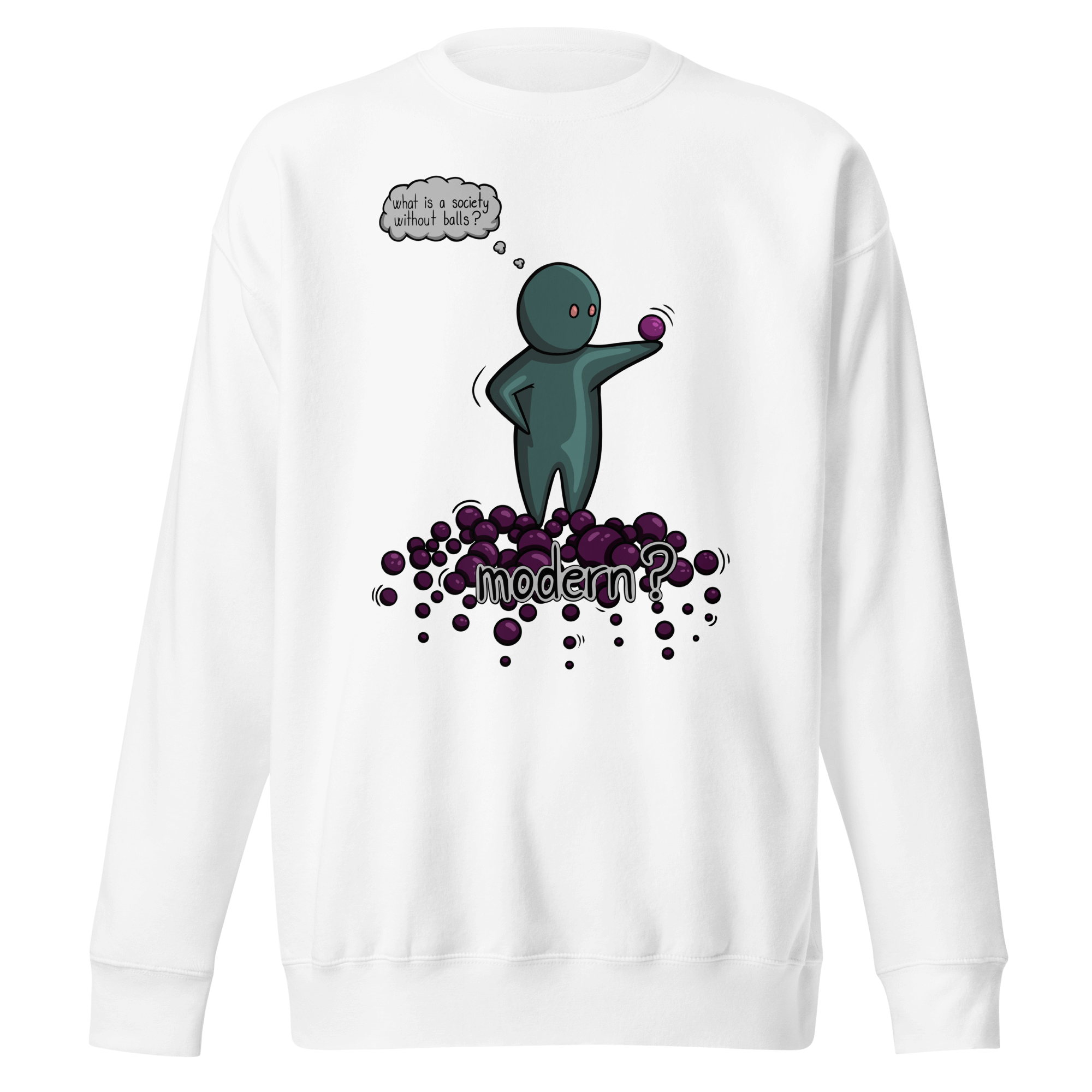 funny cartoon drawing on white sweatshirt