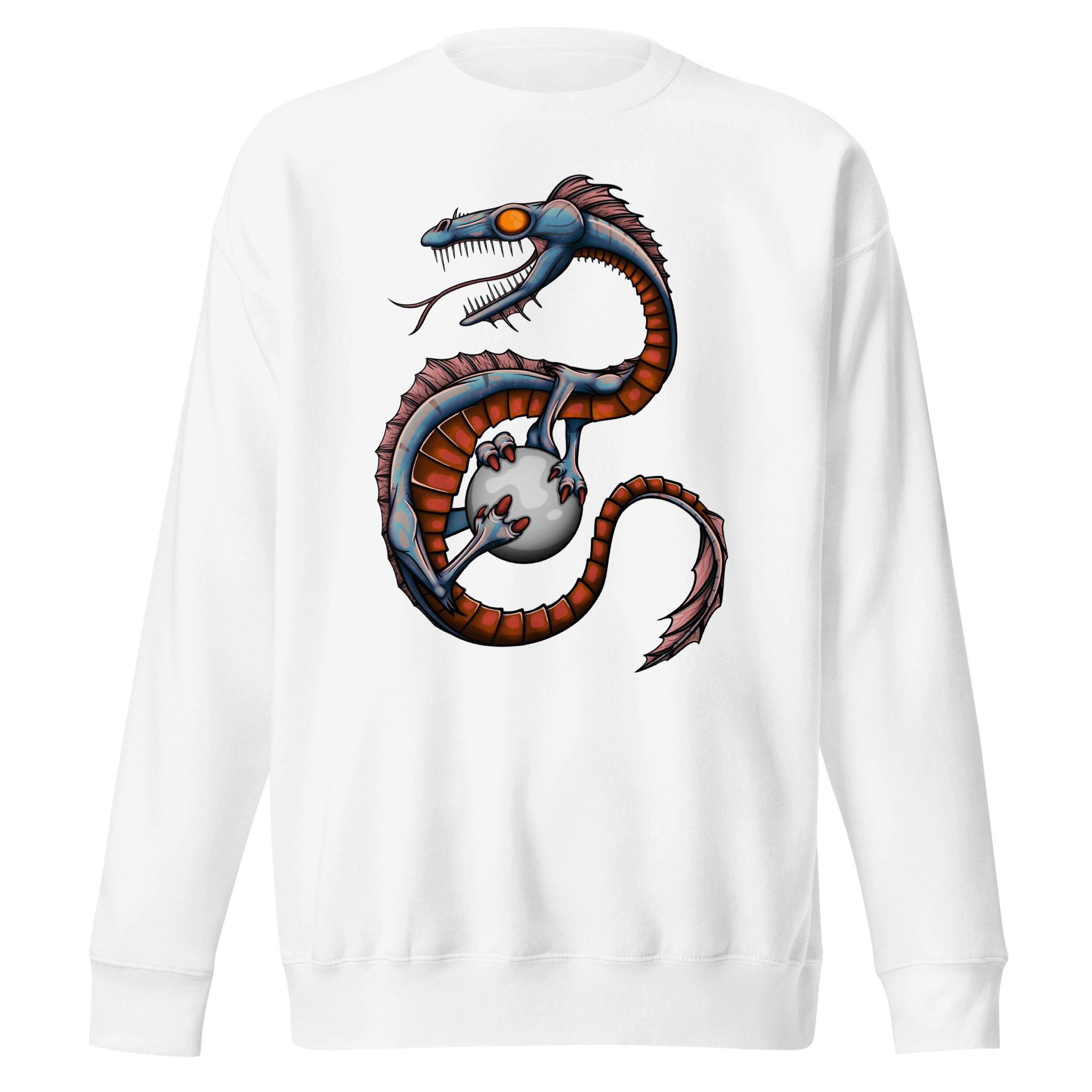 white sweater with cool dragon design