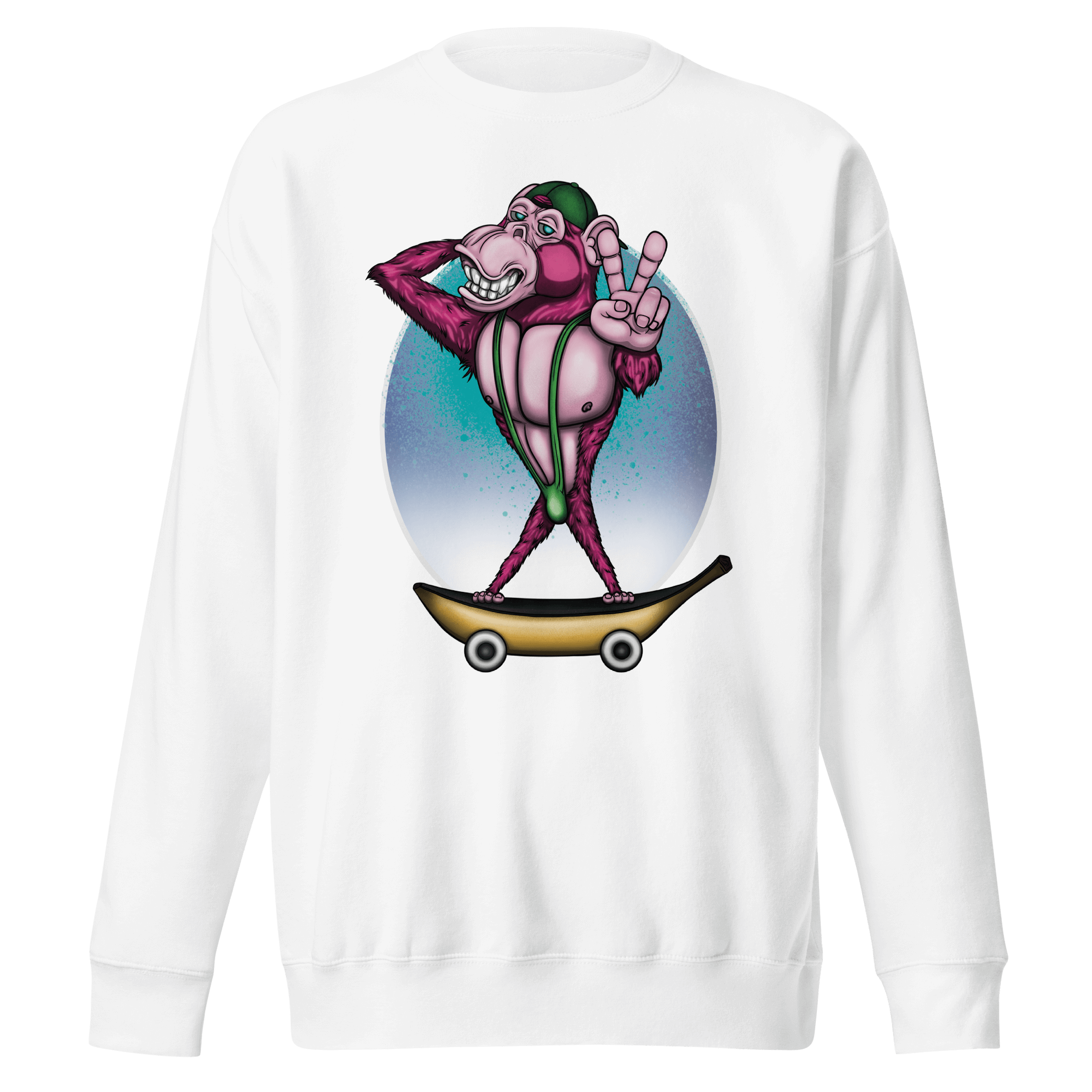 cool skate monkey in cartoon style on a white sweater