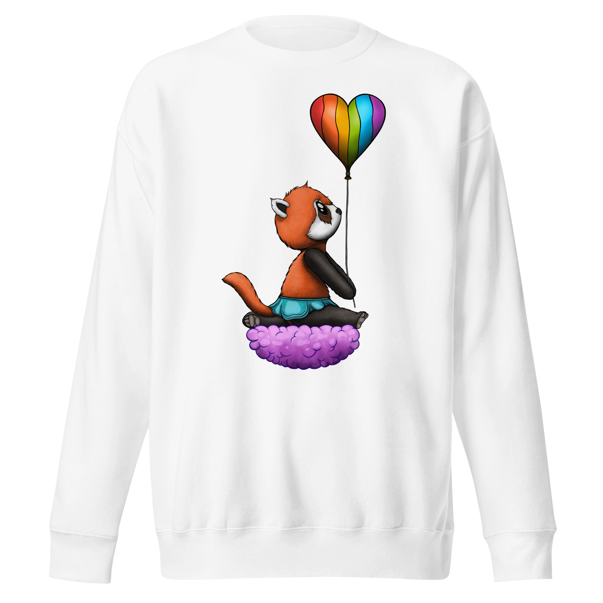 cartoon panda with pride flag on white sweatshirt