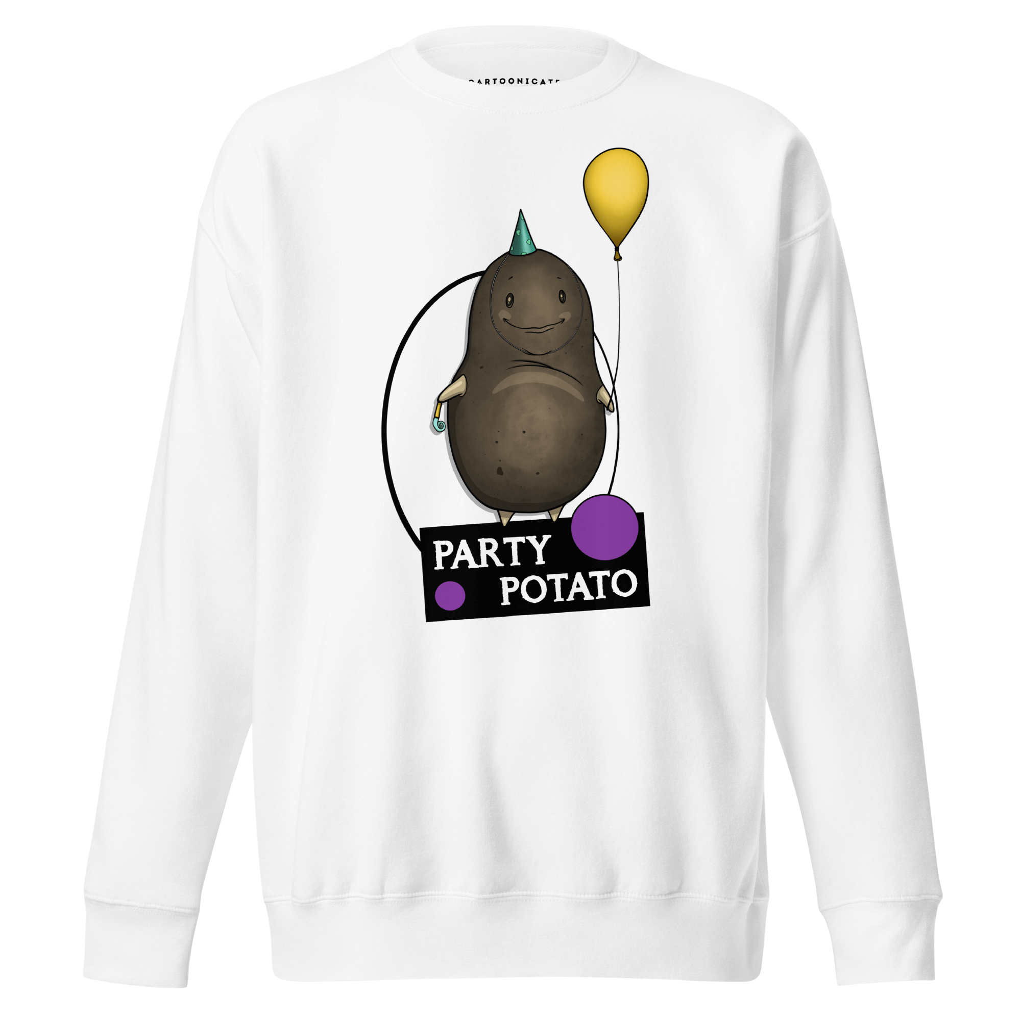 Cool cartoon potato drawing on white sweatshirt