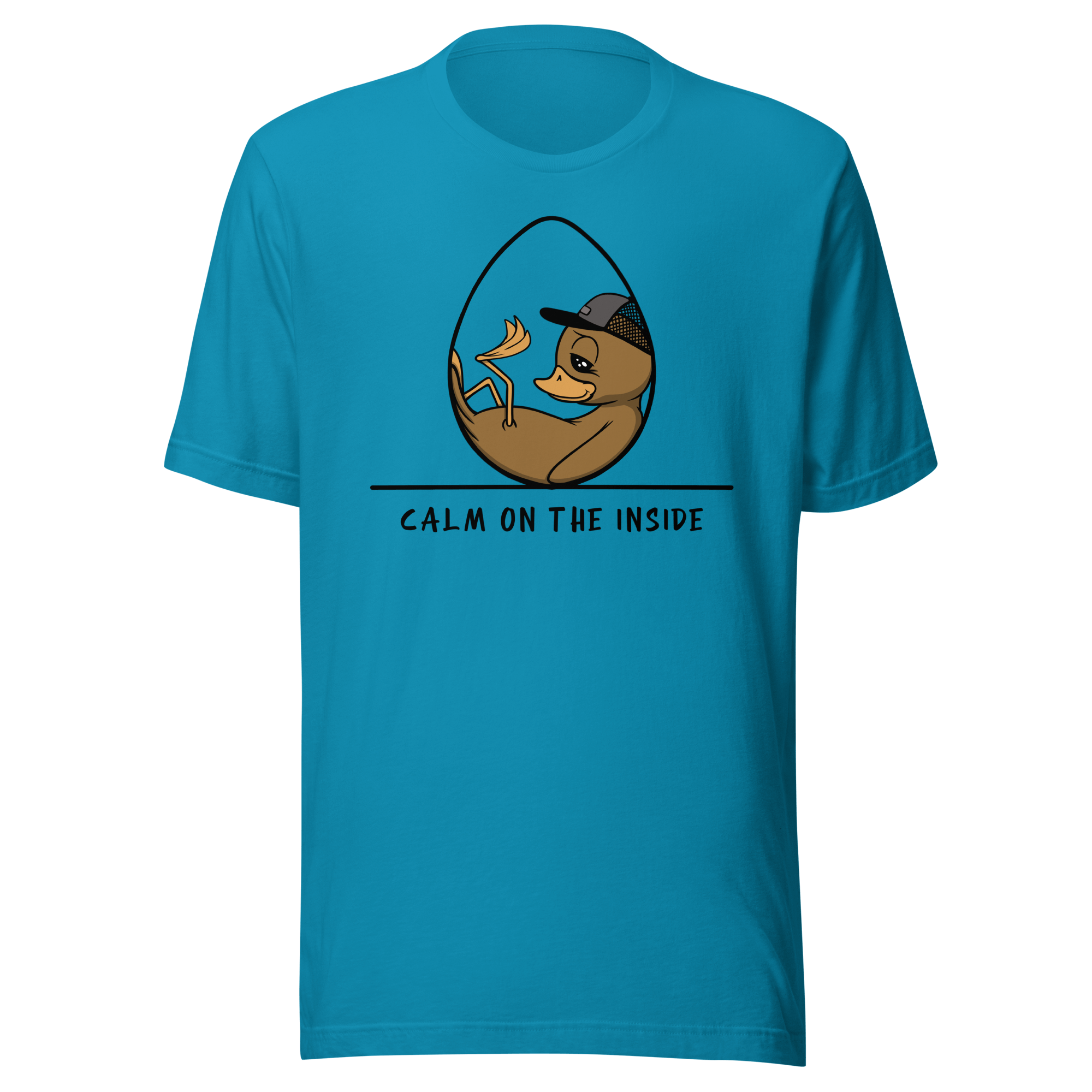 blue t-shirt with a cool boy duckling relaxing in an egg