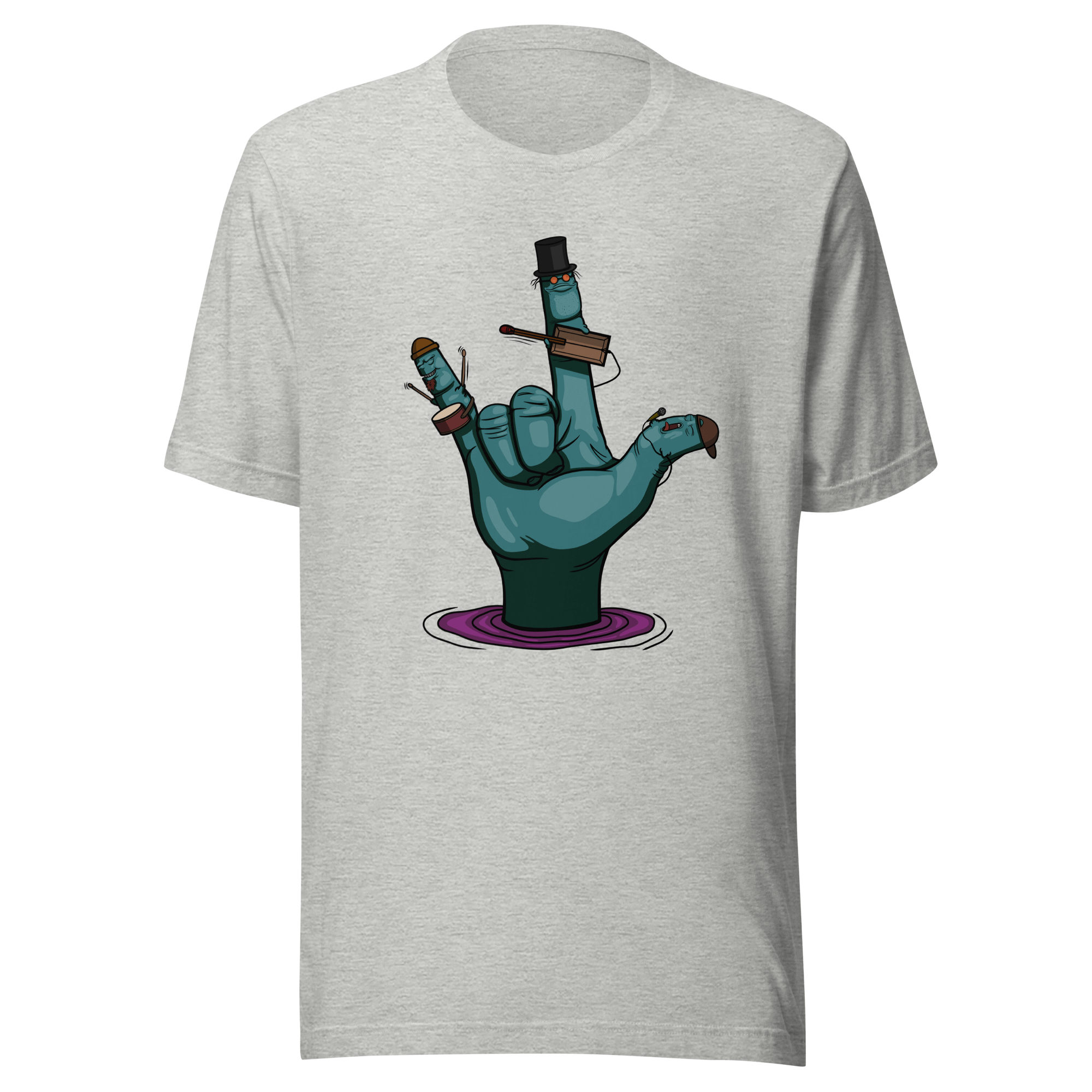 cartoon rock music hand grey t-shirt