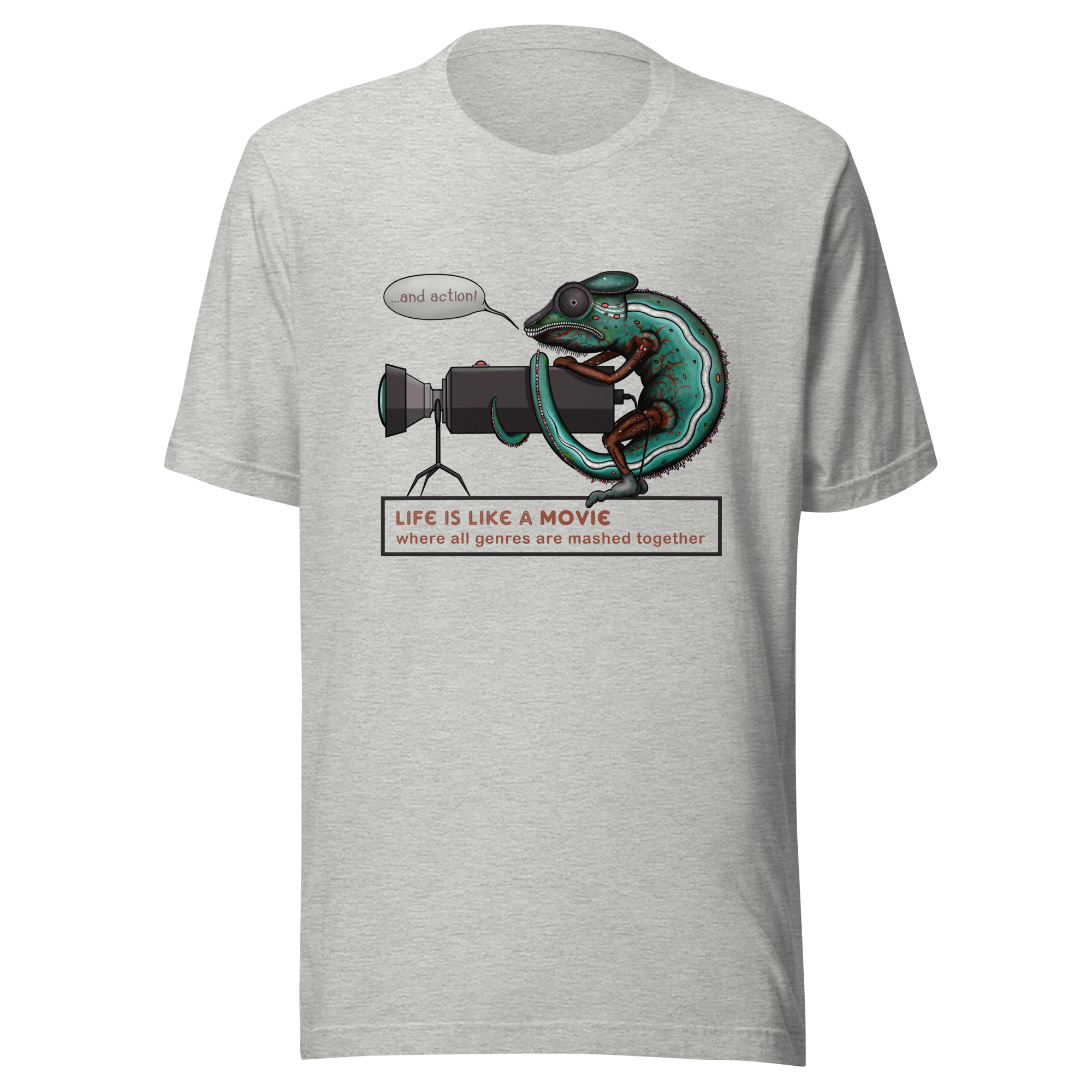 Chameleon with camera grey tee