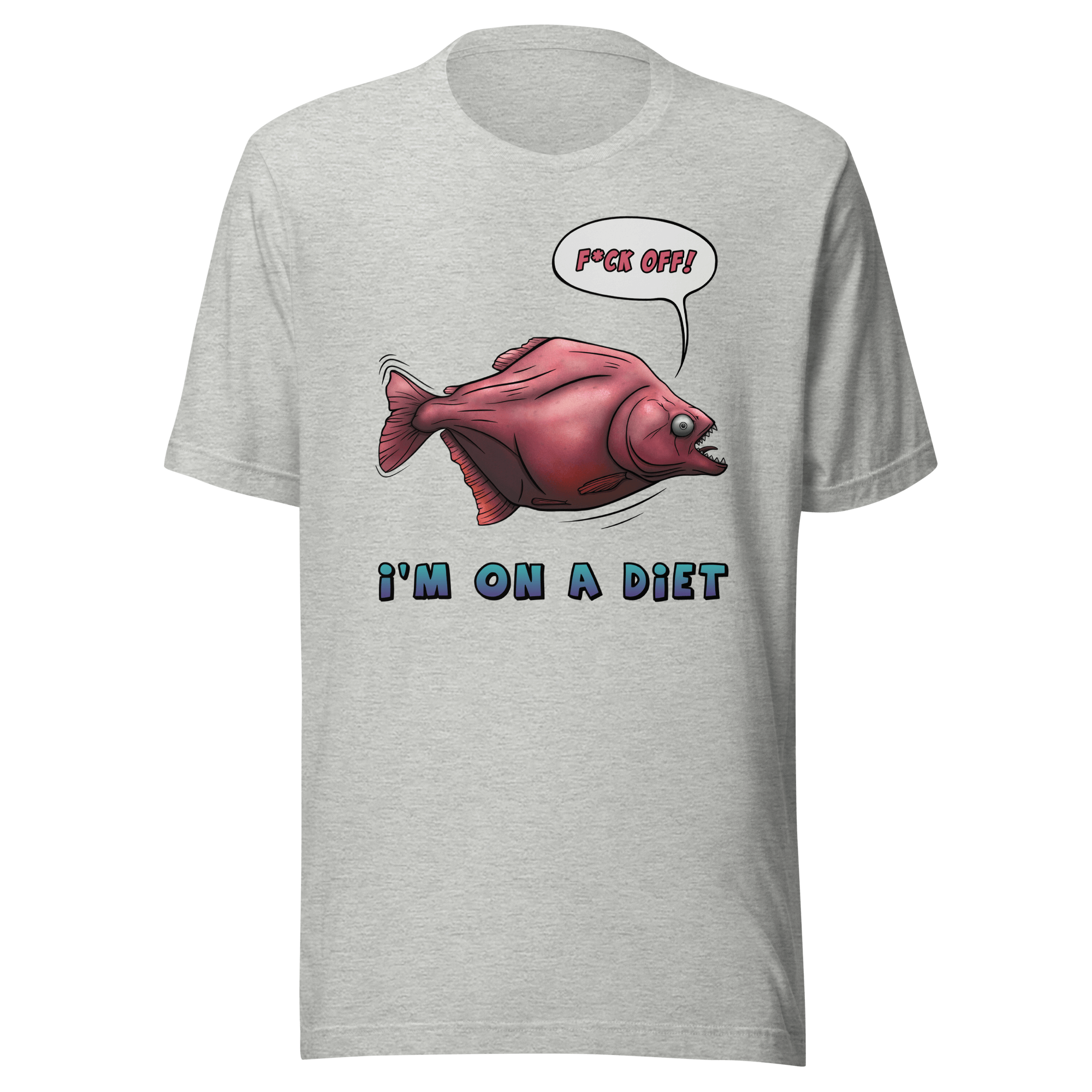 Cool cartoon piranha on grey t-shirt