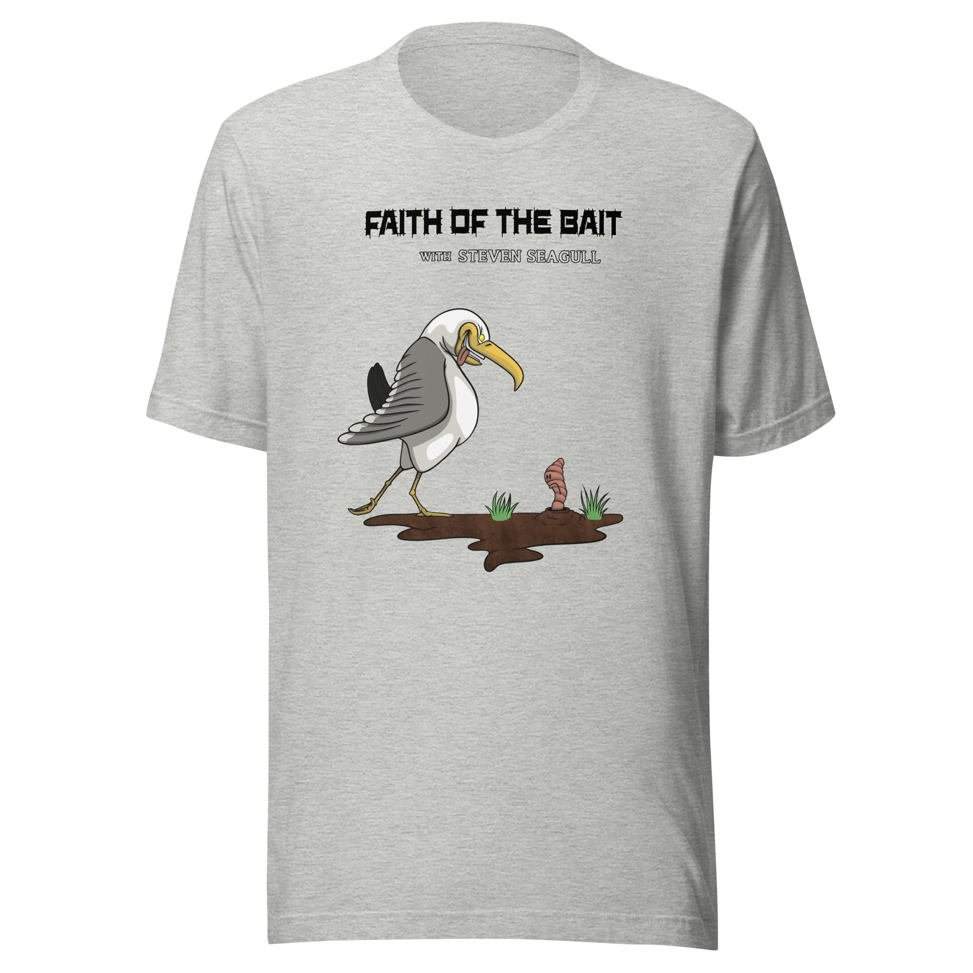 grey tee with a cool cartoon seagull