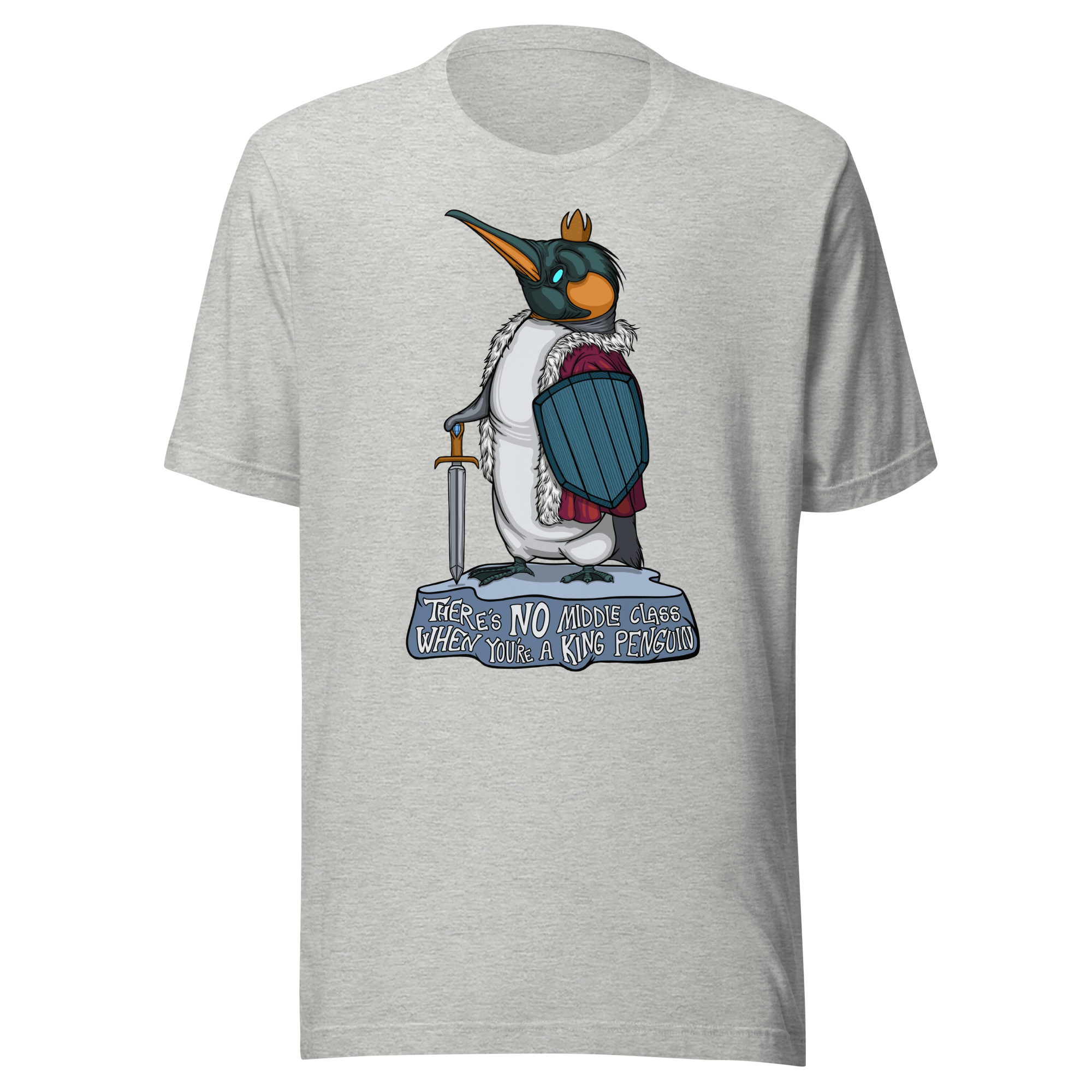 cool cartoon king penguin with a crown on grey tee