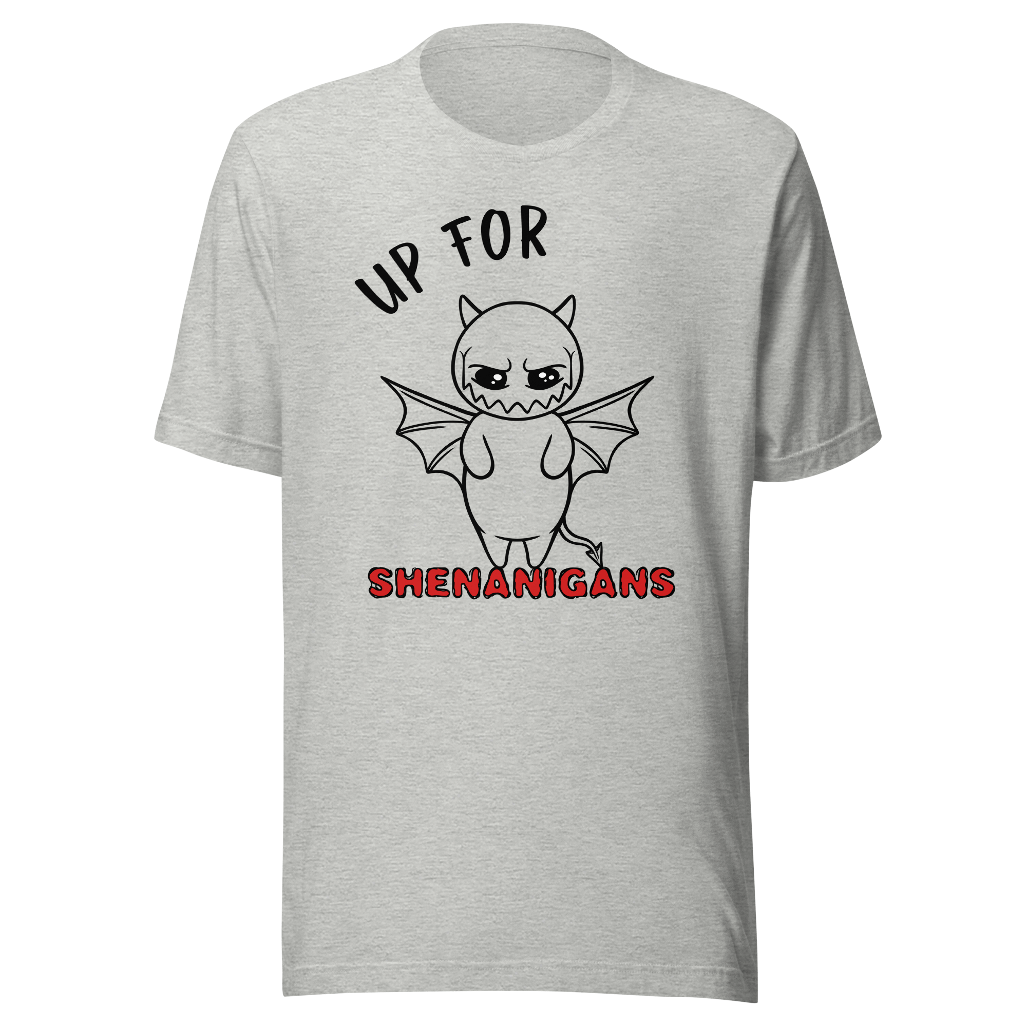 cartoon devil drawing on grey t-shirt