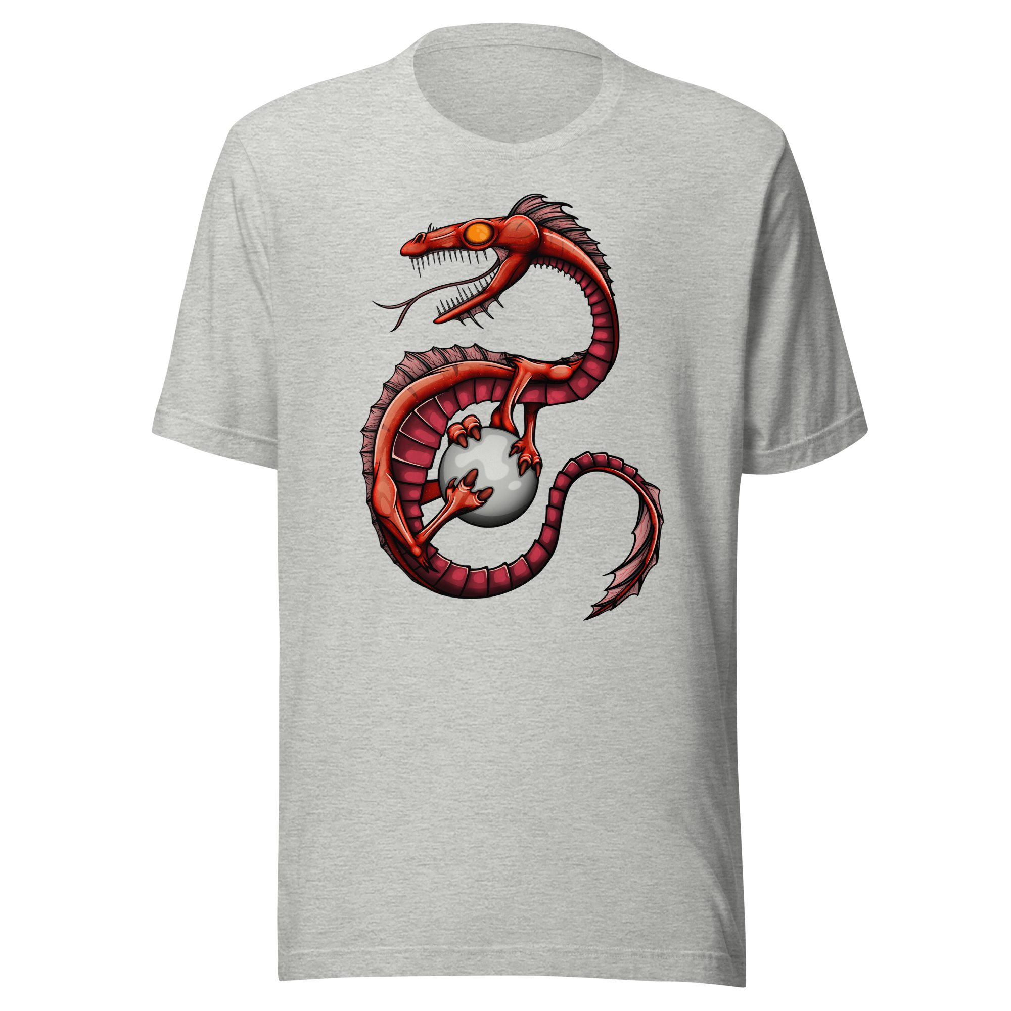 Grey tee with cool red cartoon dragon