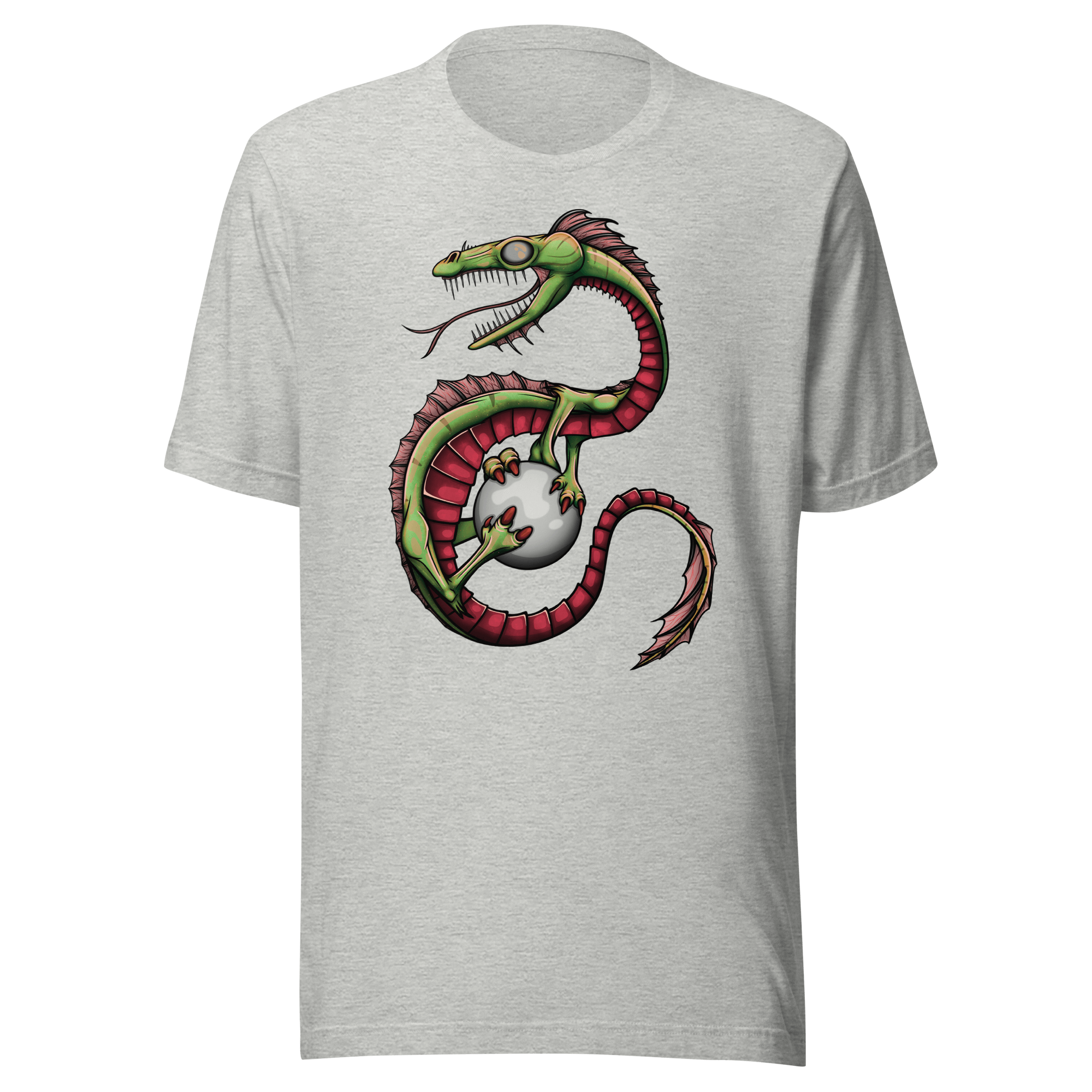 Grey tee with cool green cartoon dragon