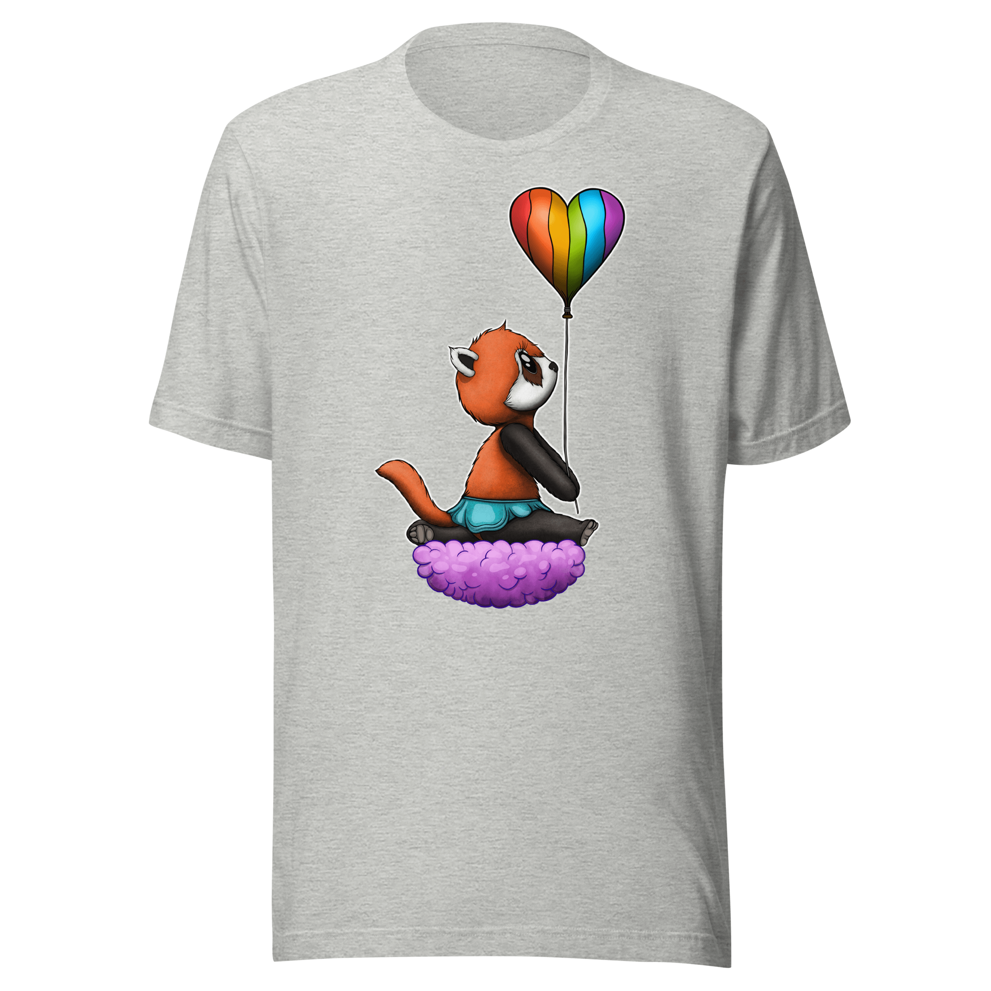 grey tee with cute panda and pride flag balloon