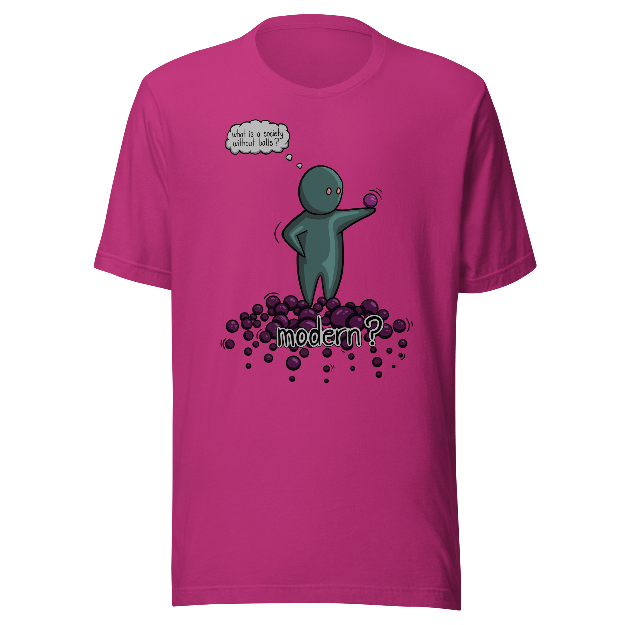 funny cartoon drawing on berry pink tee