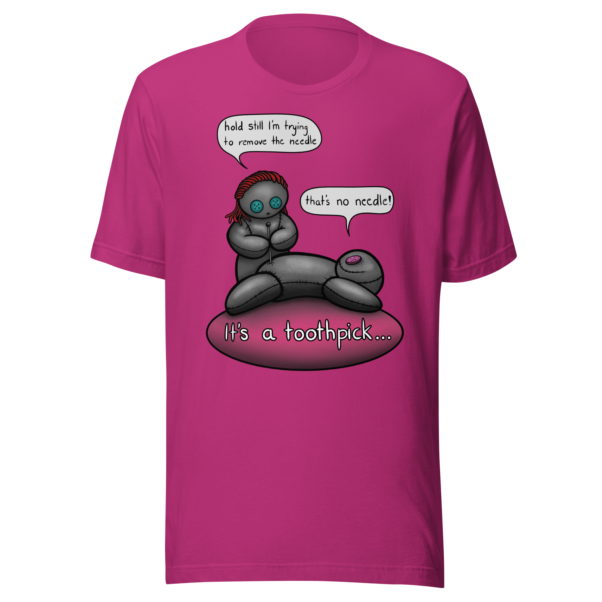 pink t-shirt with funny cartoon voodoo t-shirt