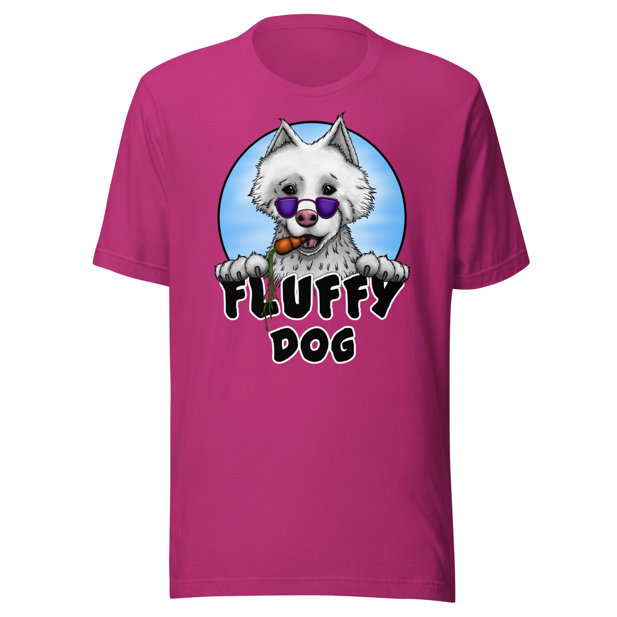 Fluffy dog samoyed on pink tee