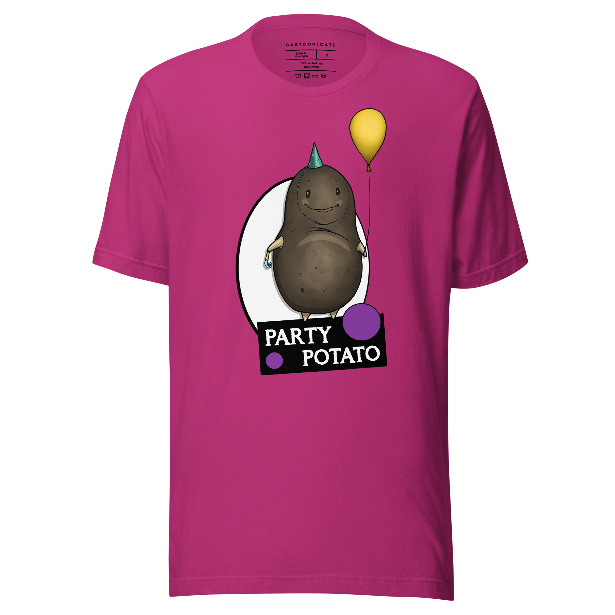 Party Potato drawing on pink t-shirt