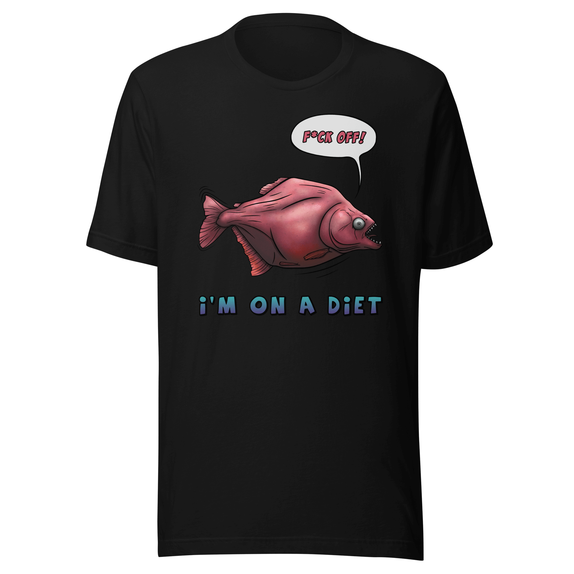 Funny cartoon piranha I'm on a diet black tee