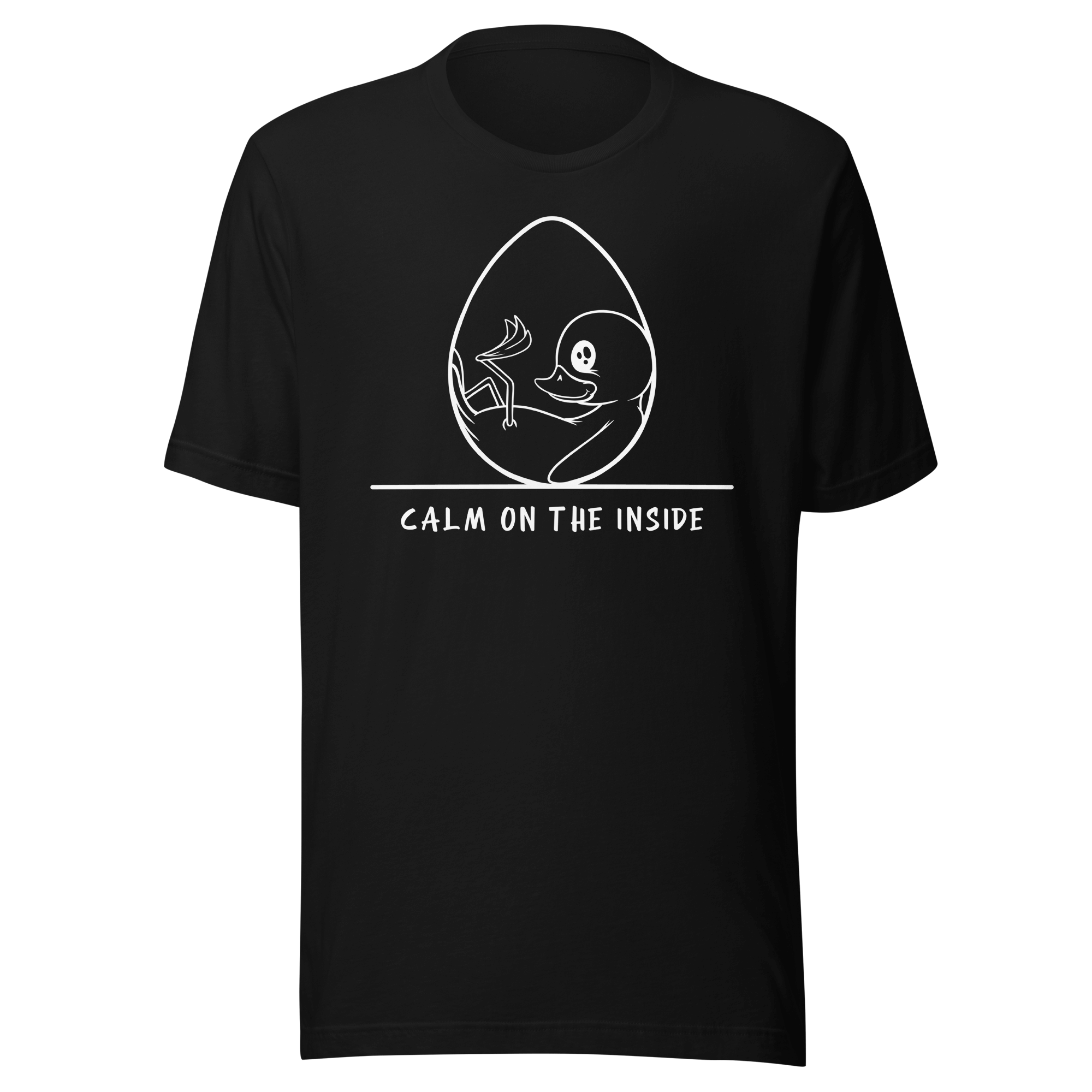 cartoon duck in an egg on black t-shirt