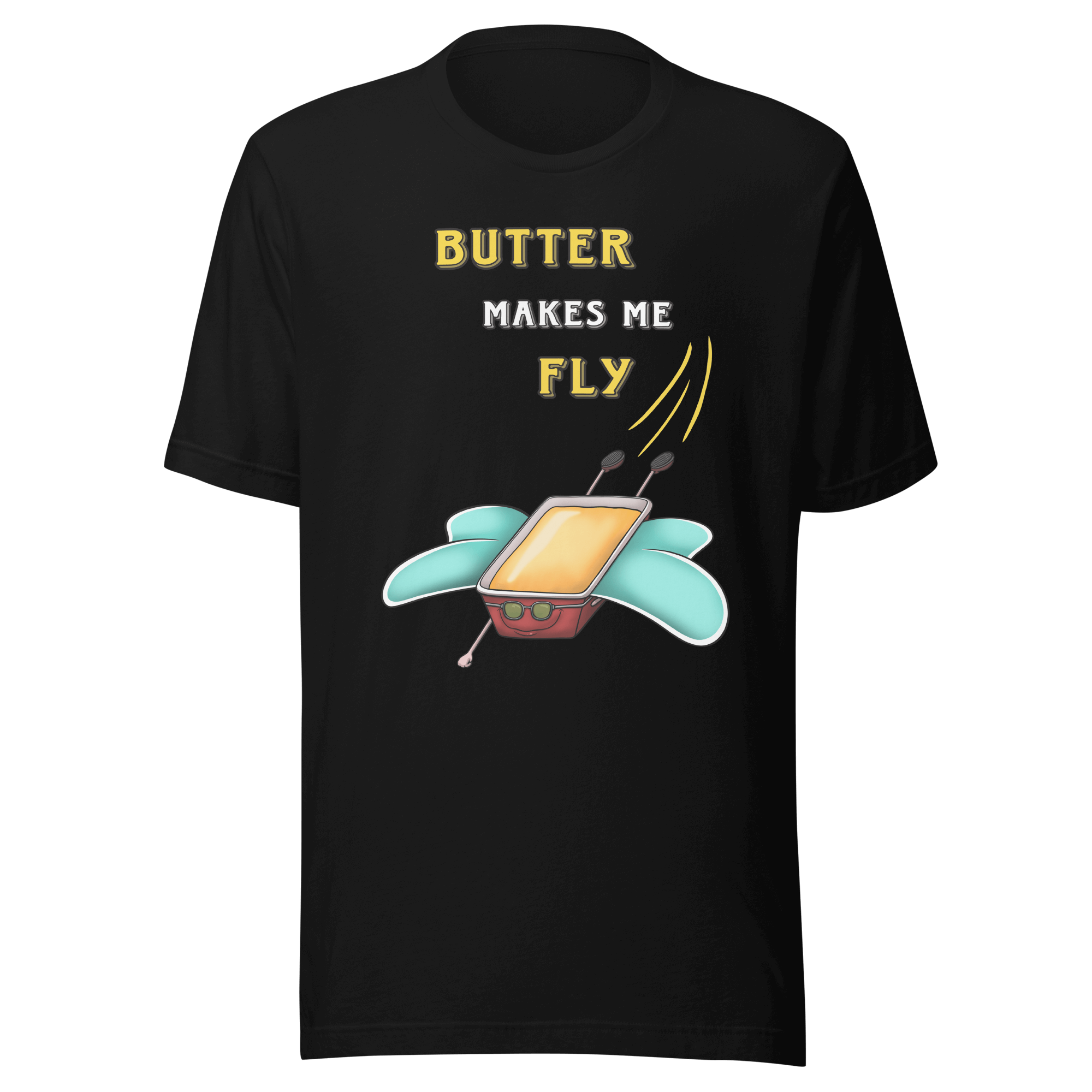 butter makes me fly black t-shirt