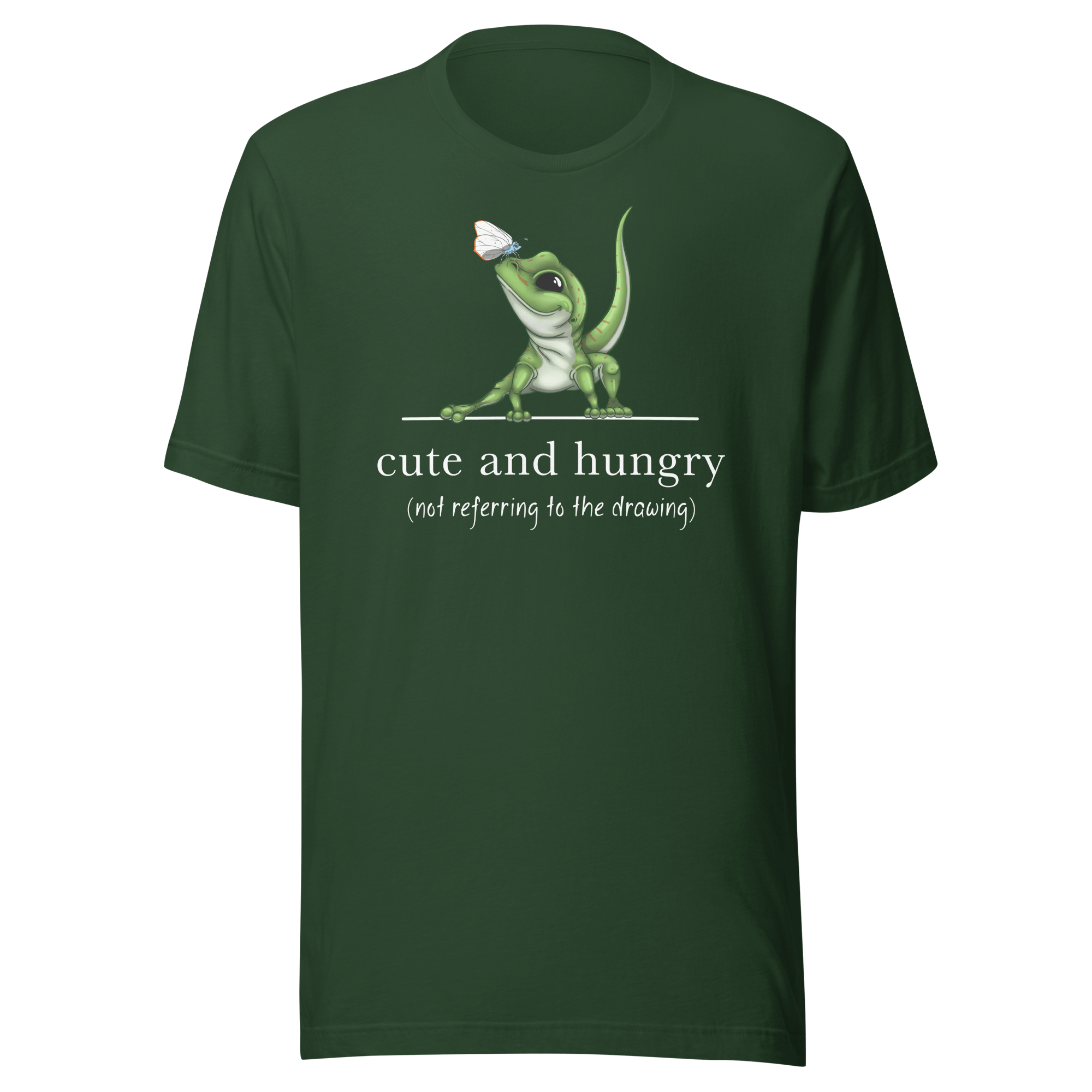 cute cartoon lizard and butterfly design on green tee