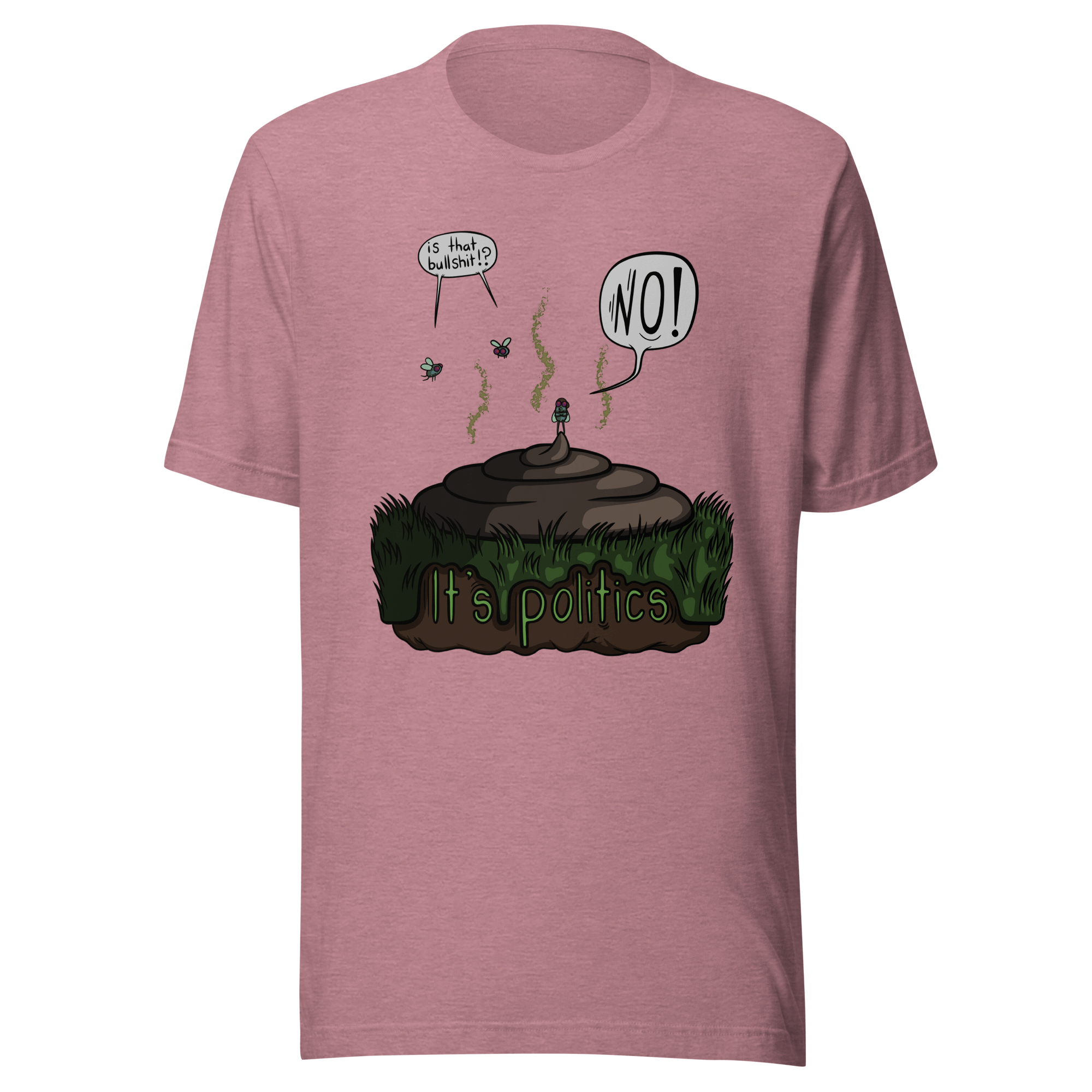 cartoon design of flies and bullshit pink t-shirt