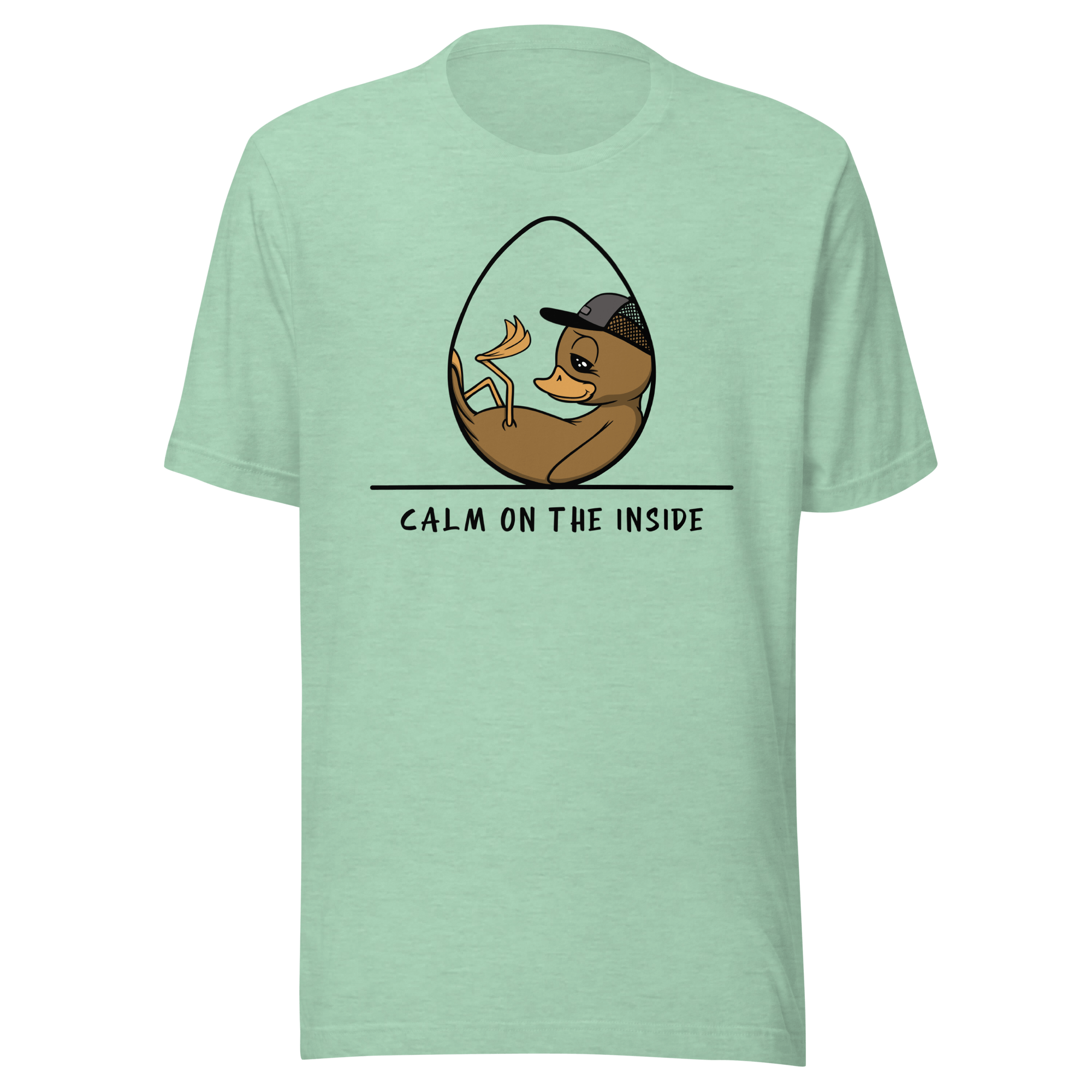 mint tee with calm baby duckling in an egg