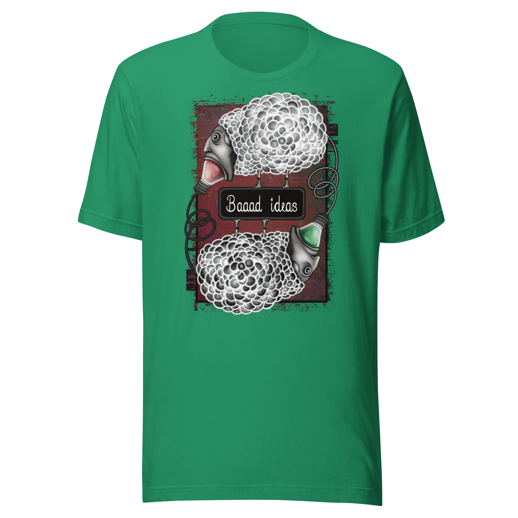 green t-shirt with hand drawn sheep