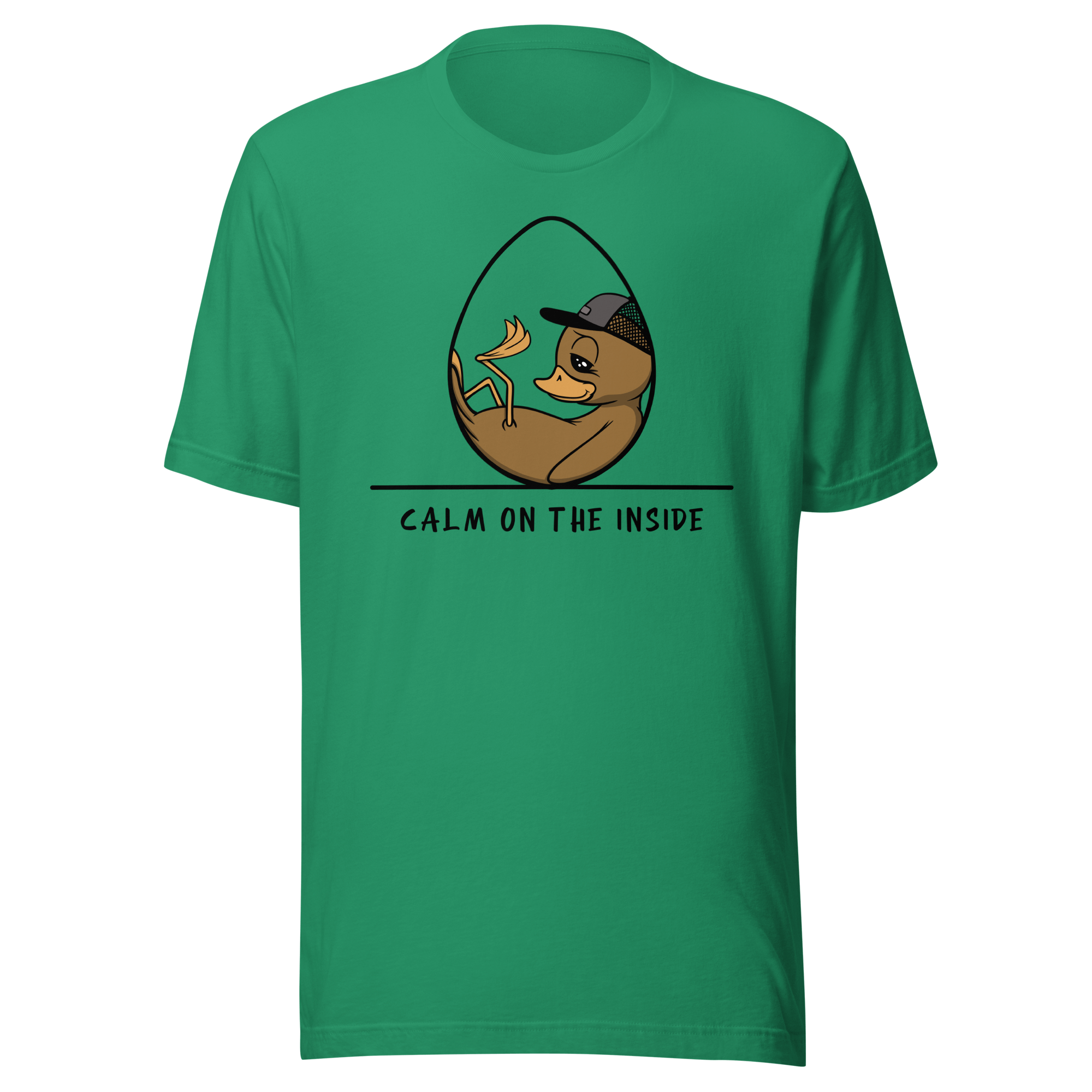 green t-shirt with a cool baby duckling in cartoon style