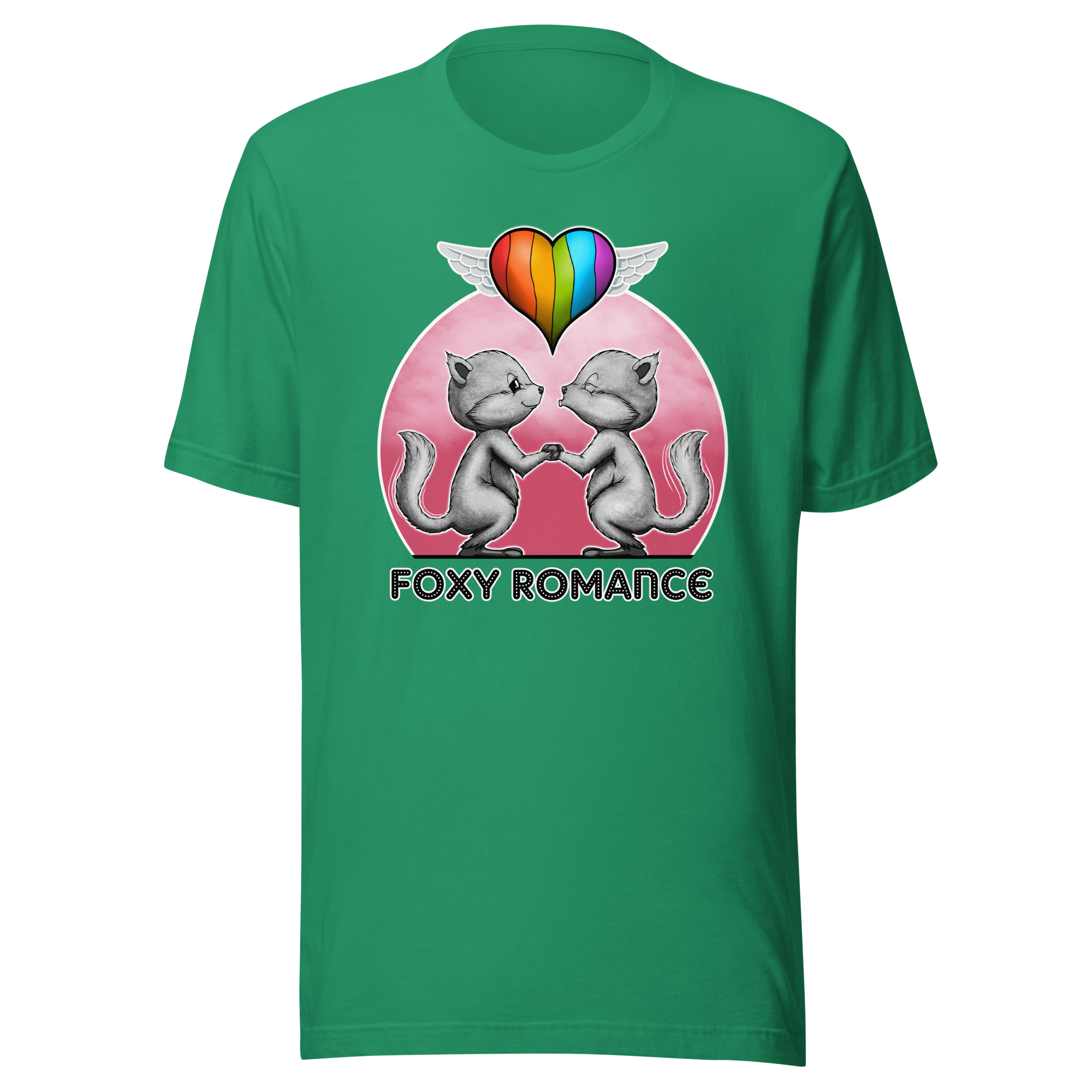 cute snow foxes in love on green t-shirt