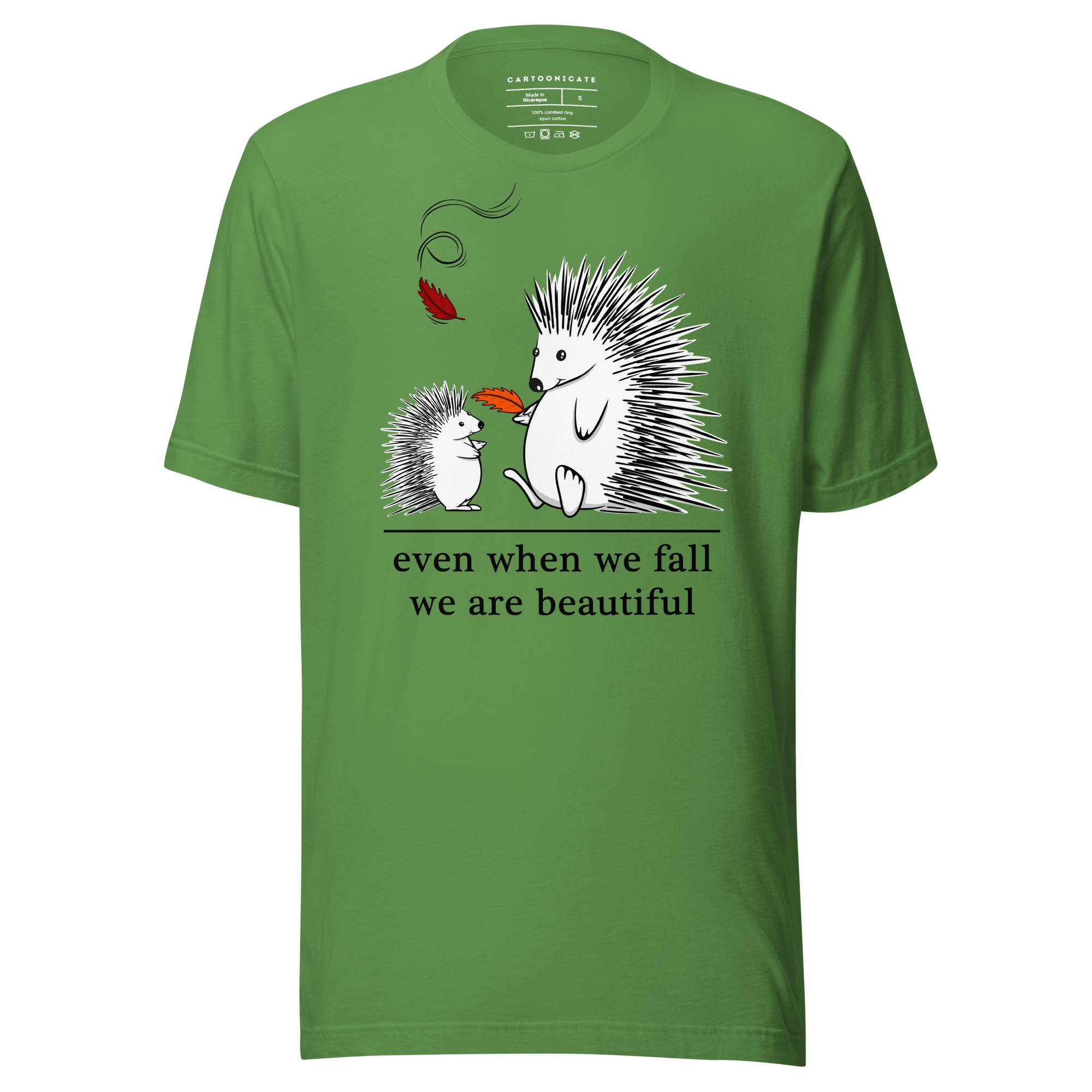 Cute hedgehog design on green t-shirt