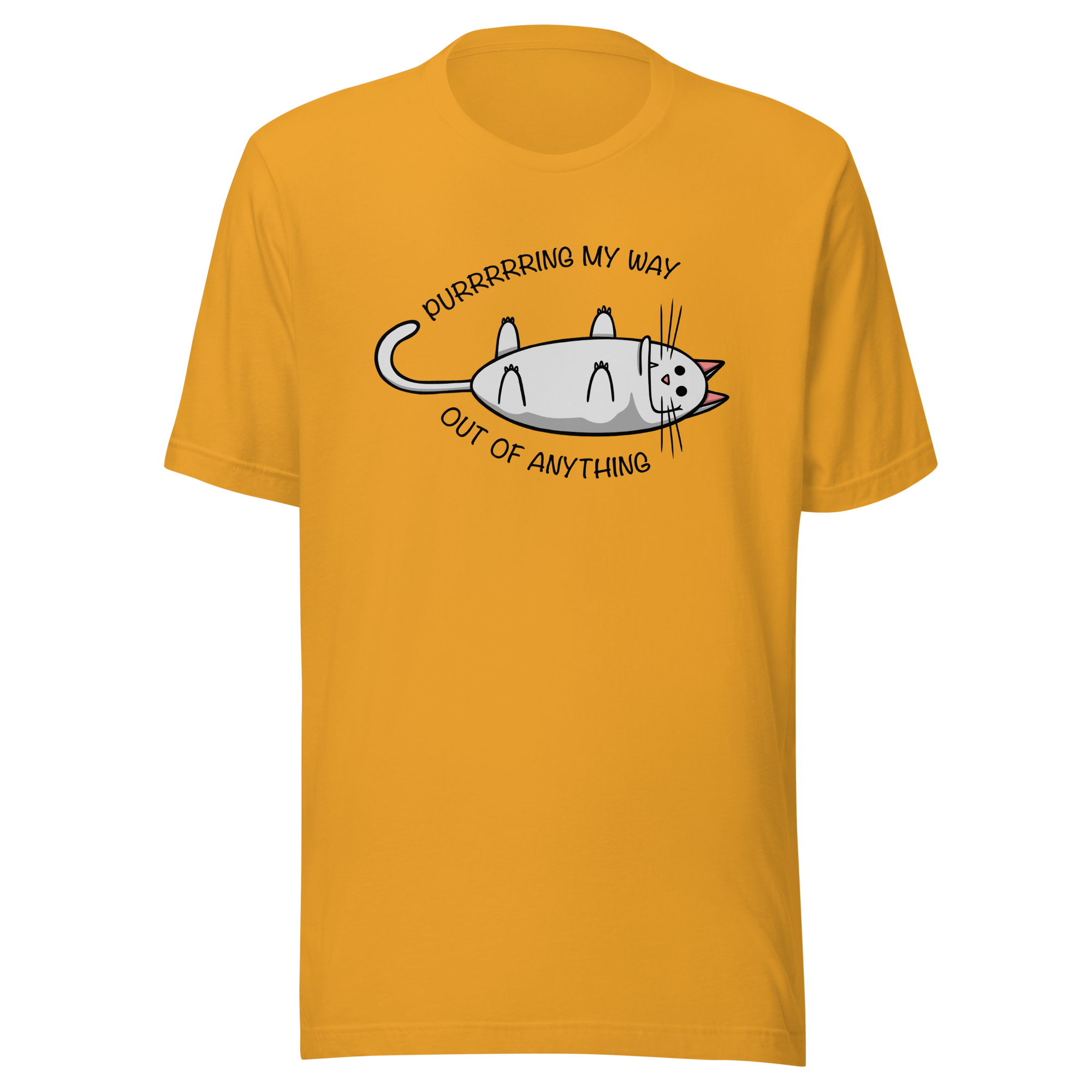 mustard tee with cool cat drawing