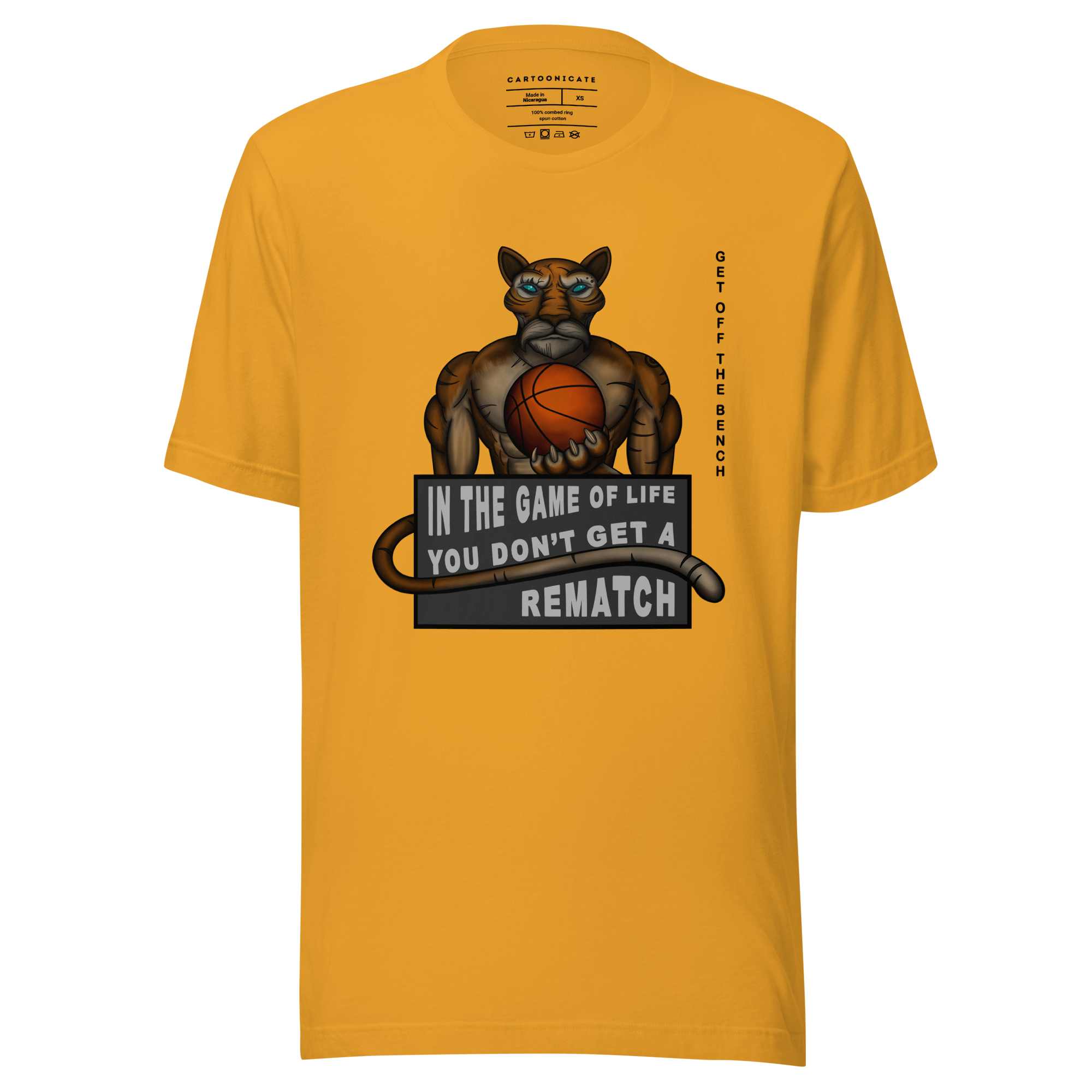 tiger playing basketball mustard t-shirt