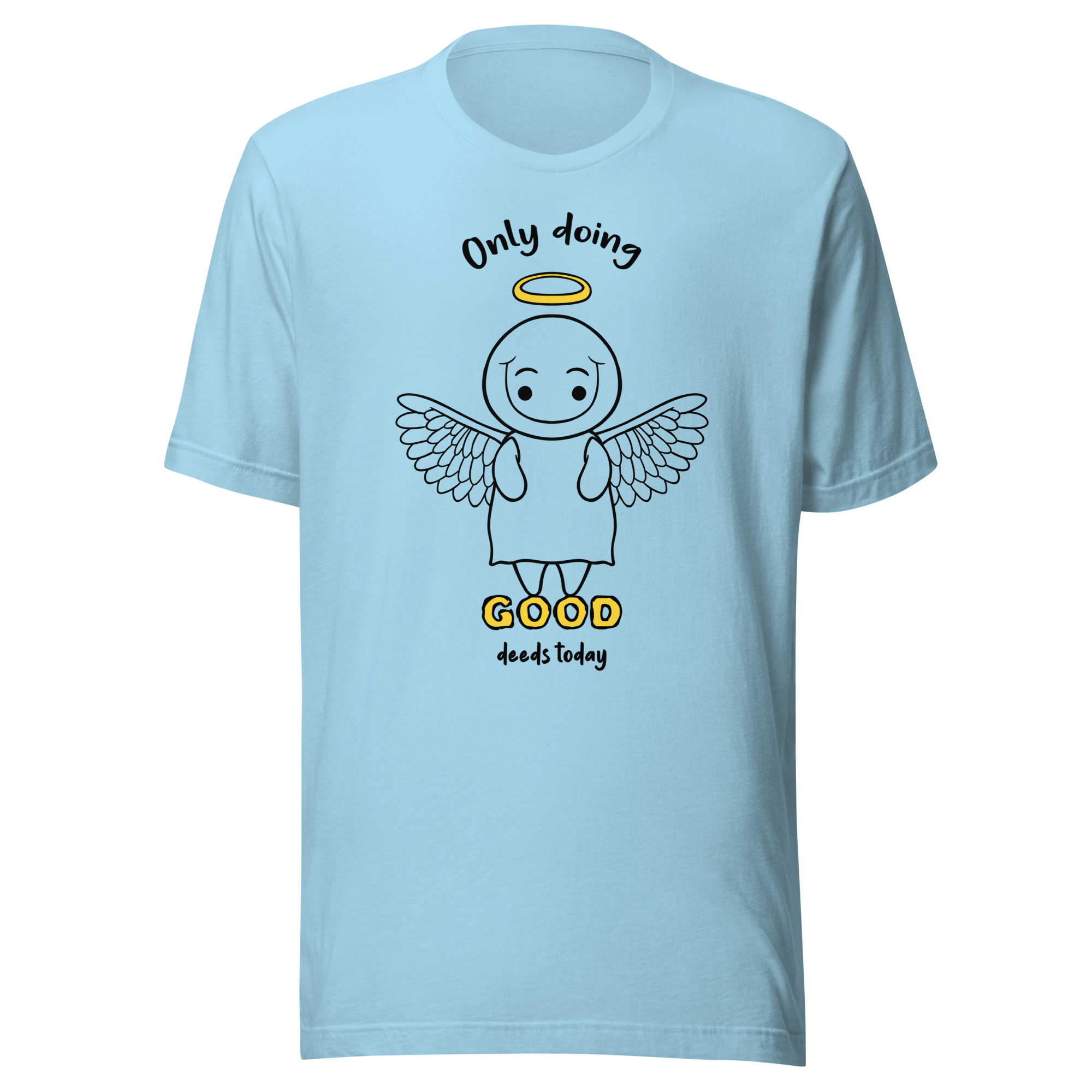 Cute angel in cartoon style on blue t-shirt