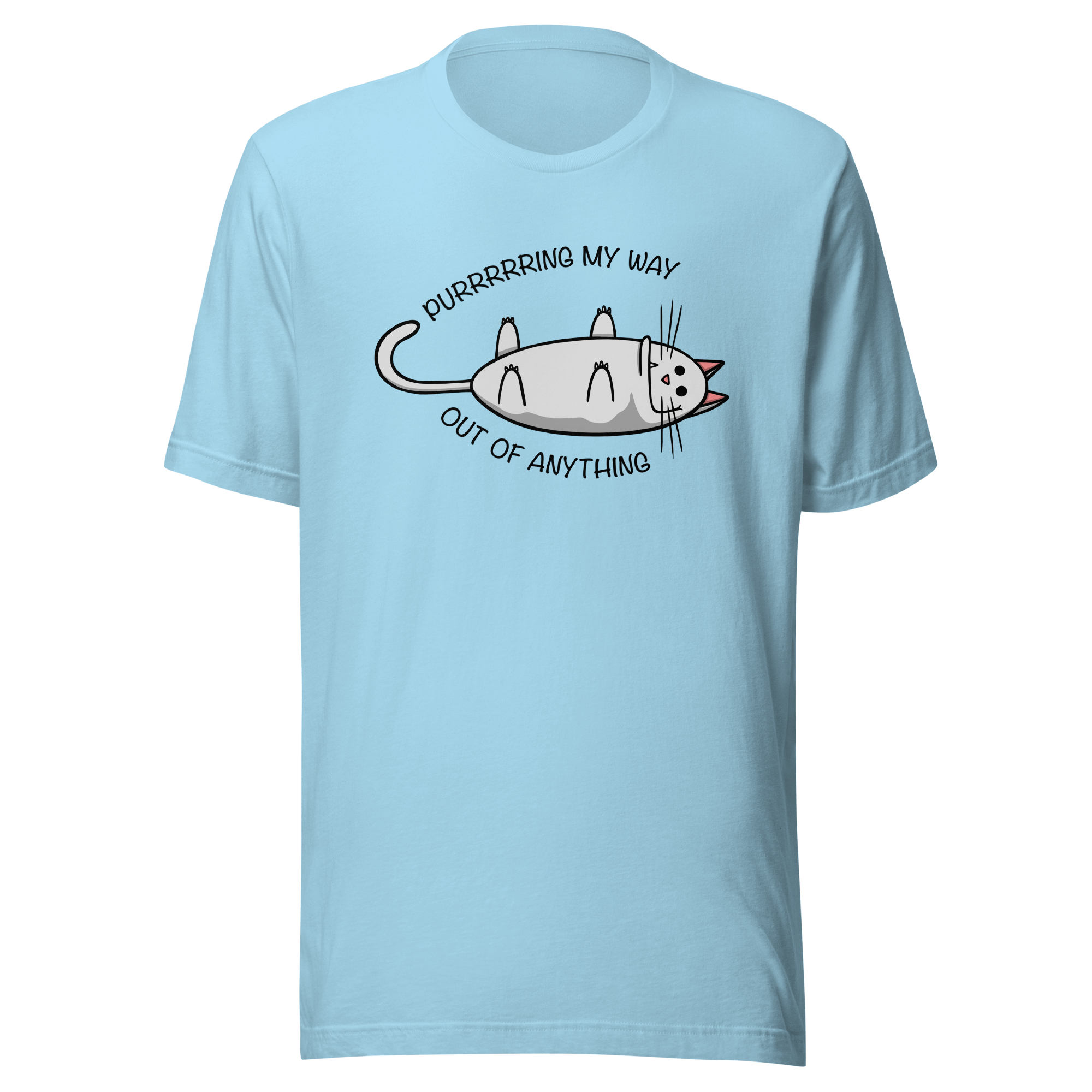 cute cartoon cat on blue t-shirt